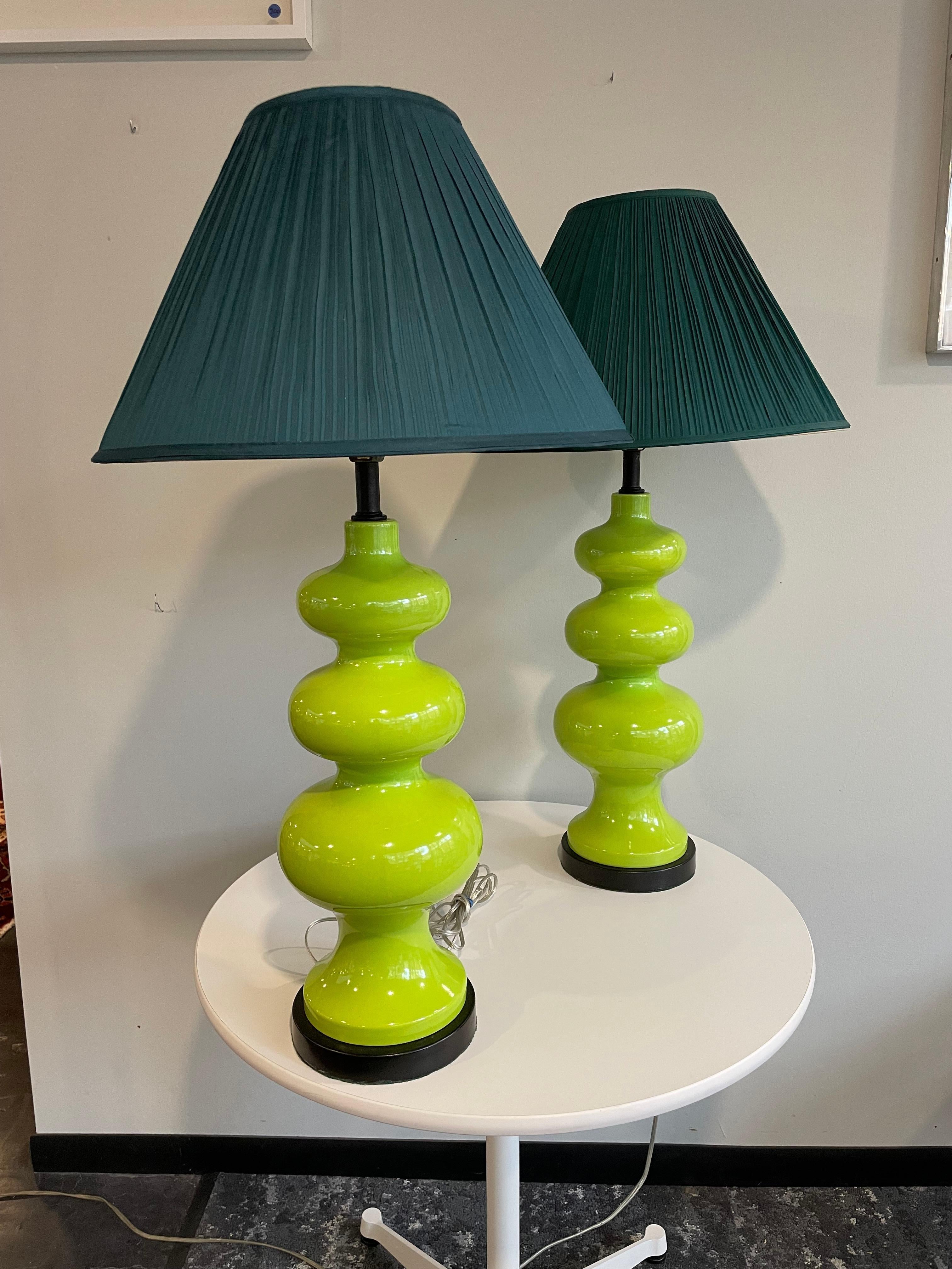 Vintage 1970s Lime Green Keramik Tischlampen (Moderne der Mitte des Jahrhunderts)