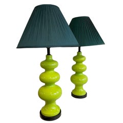 Vintage 1970s Lime Green Keramik Tischlampen