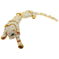 Vintage 1970s Long Flexible Dangling Panther Brooch