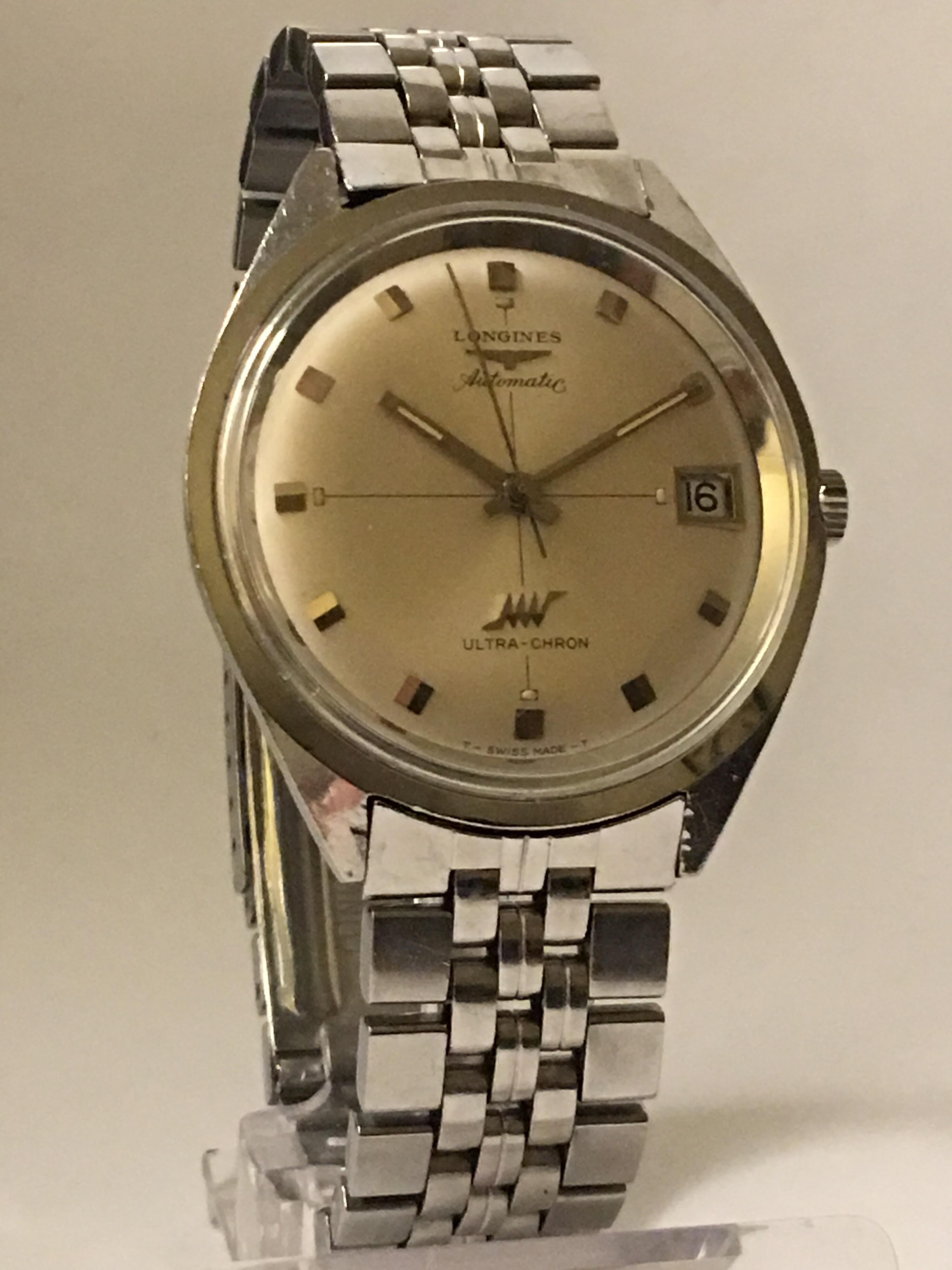 Vintage 1970s Longines Automatic Ultra-Chron Wristwatch For Sale 5