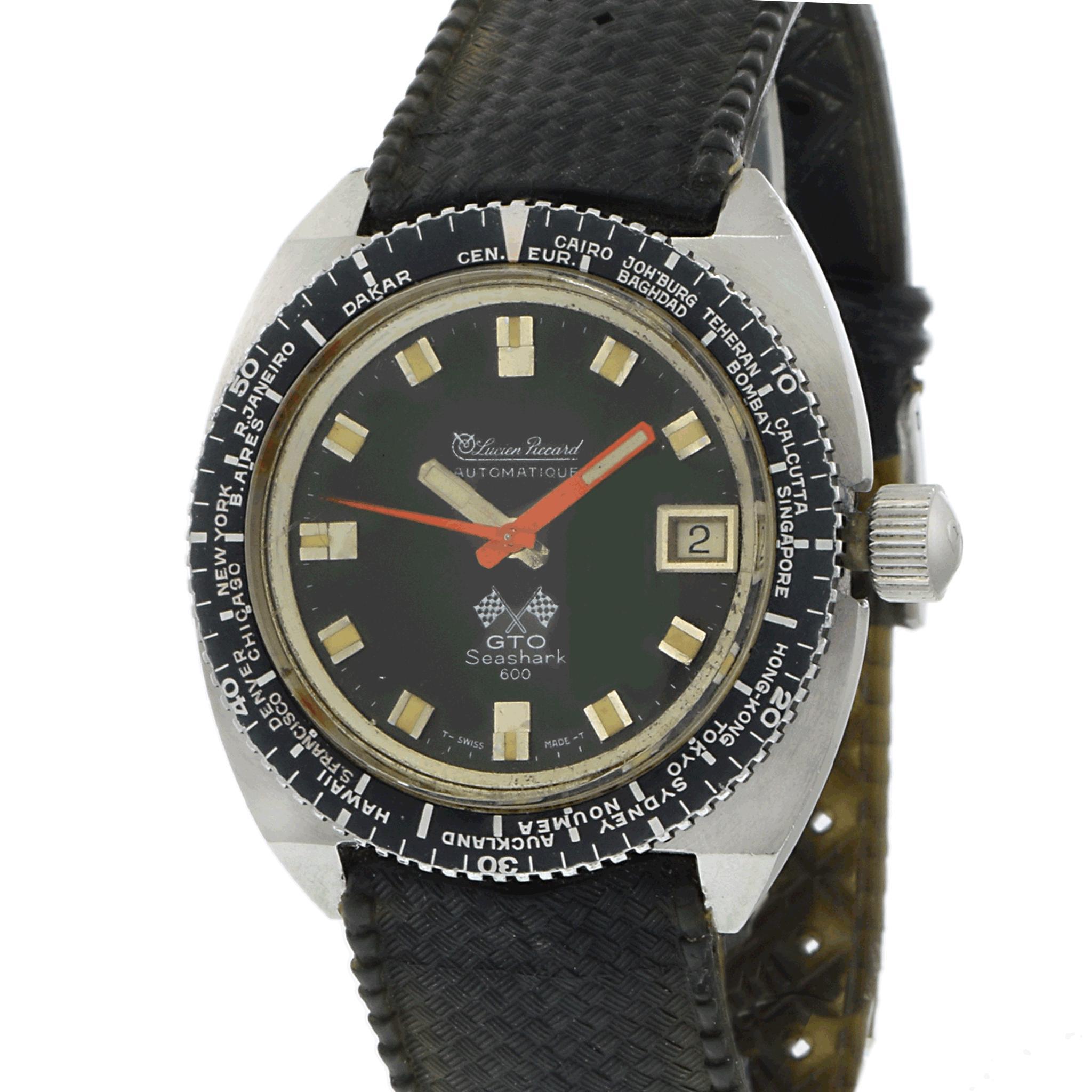 Vintage 1970s Lucien Piccard GTO Seashark 600 Automatic In Good Condition For Sale In New York, NY