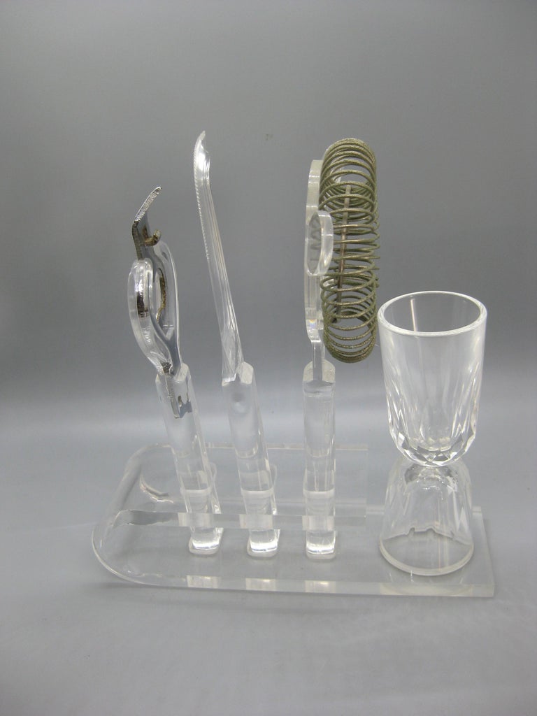 Vintage 1970's Lucite Acrylic Bar Tool Set Barware Serving Pieces w