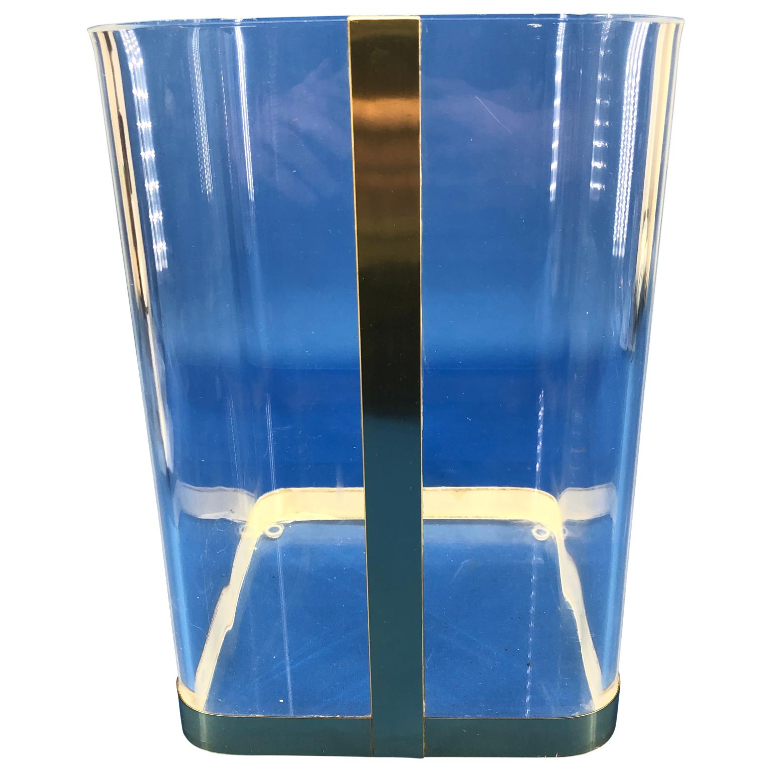 Vintage 1970s Lucite and Brass Paper Waste Basket In Good Condition In Haddonfield, NJ