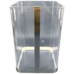 Vintage 1970s Lucite and Brass Paper Waste Basket