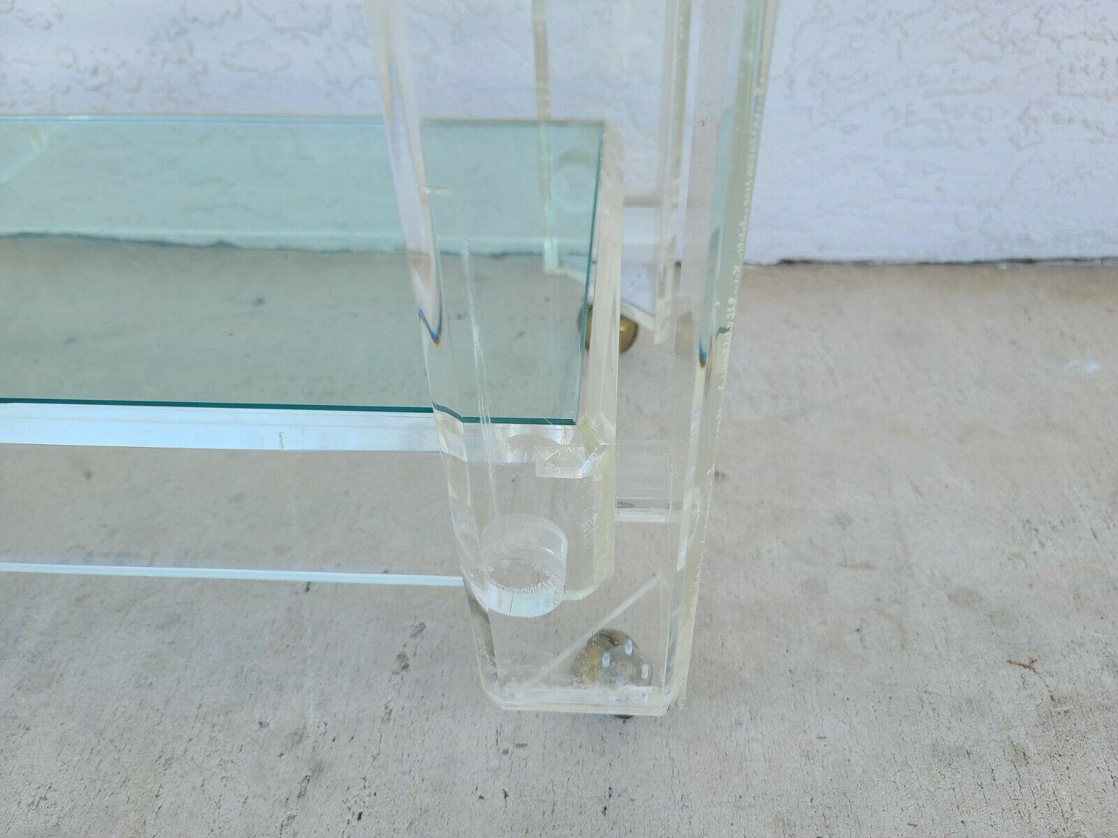 Vintage 1970s Lucite & Glass Rolling Bar Serving Cart For Sale 4