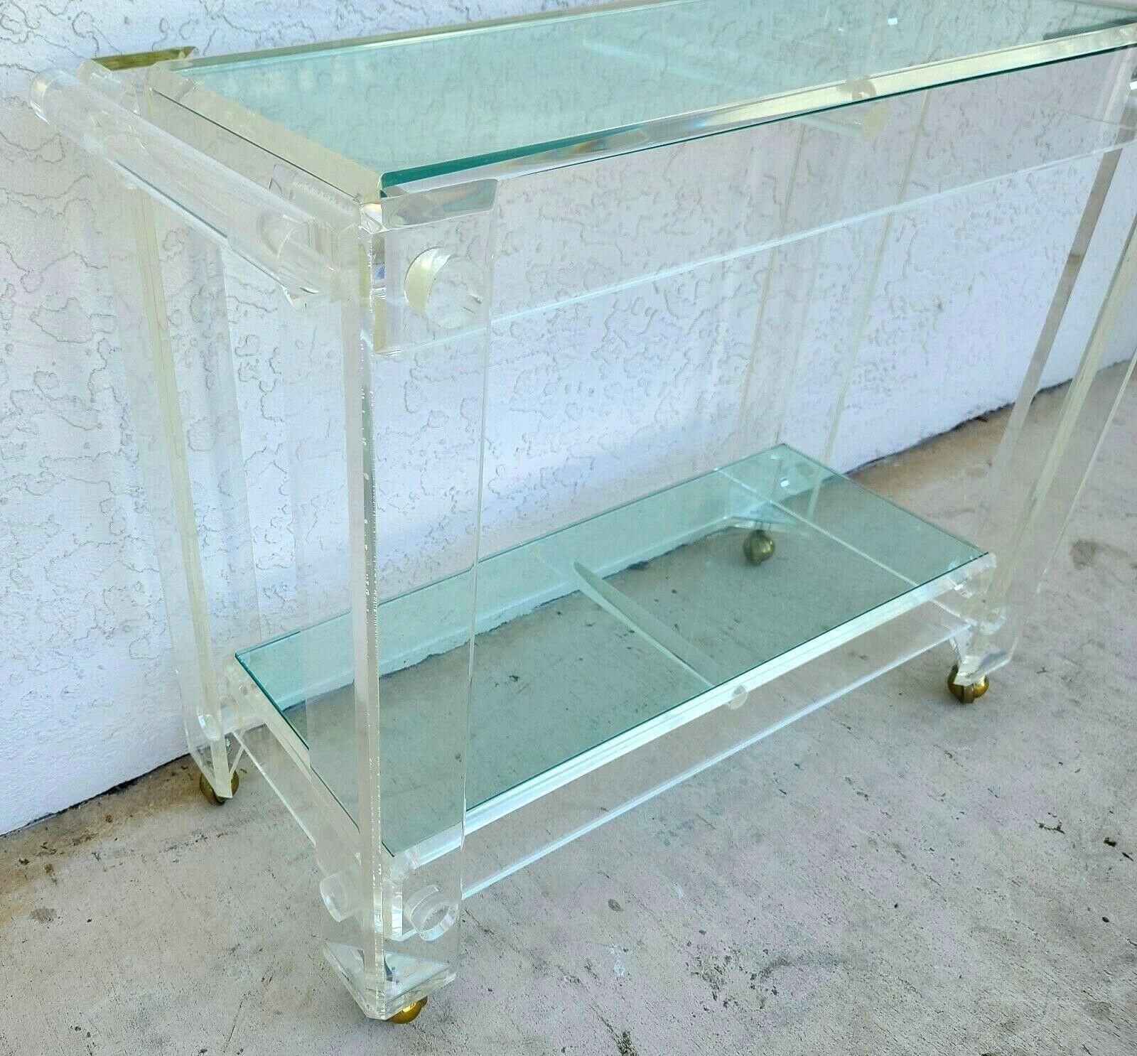 Vintage 1970s Lucite & Glass Rolling Bar Serving Cart In Good Condition For Sale In Lake Worth, FL