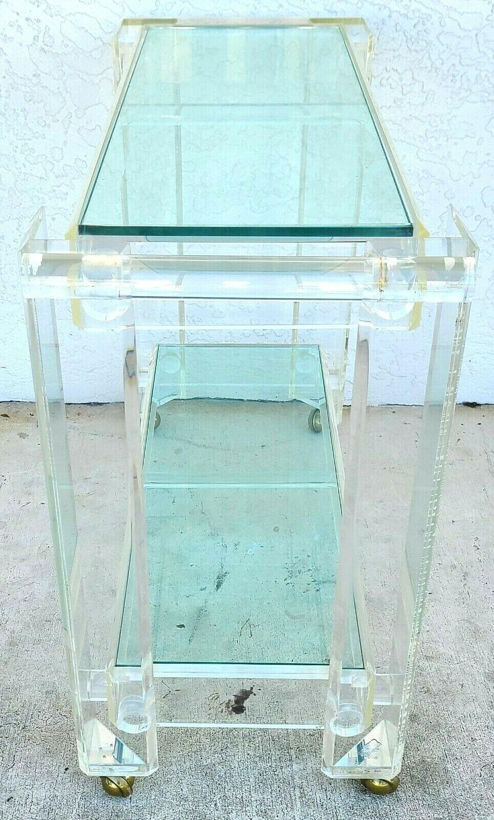 Late 20th Century Vintage 1970s Lucite & Glass Rolling Bar Serving Cart For Sale