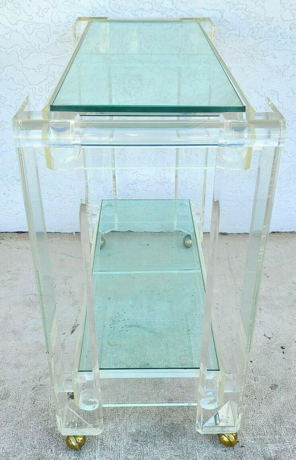 Vintage 1970s Lucite & Glass Rolling Bar Serving Cart For Sale 2