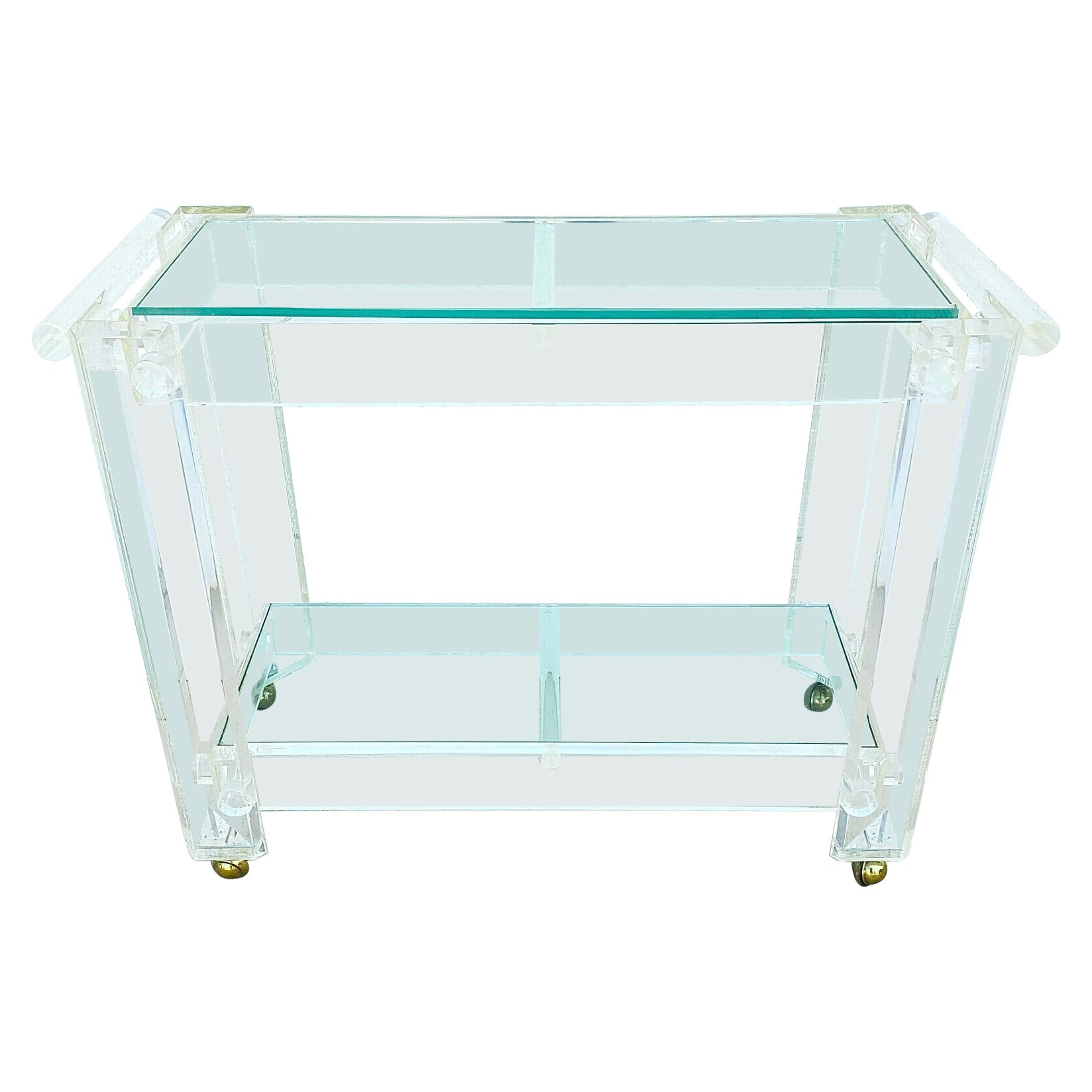 Vintage 1970s Lucite & Glass Rolling Bar Serving Cart