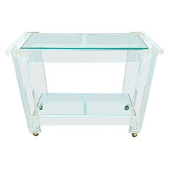 Vintage 1970s Lucite & Glass Rolling Bar Serving Cart