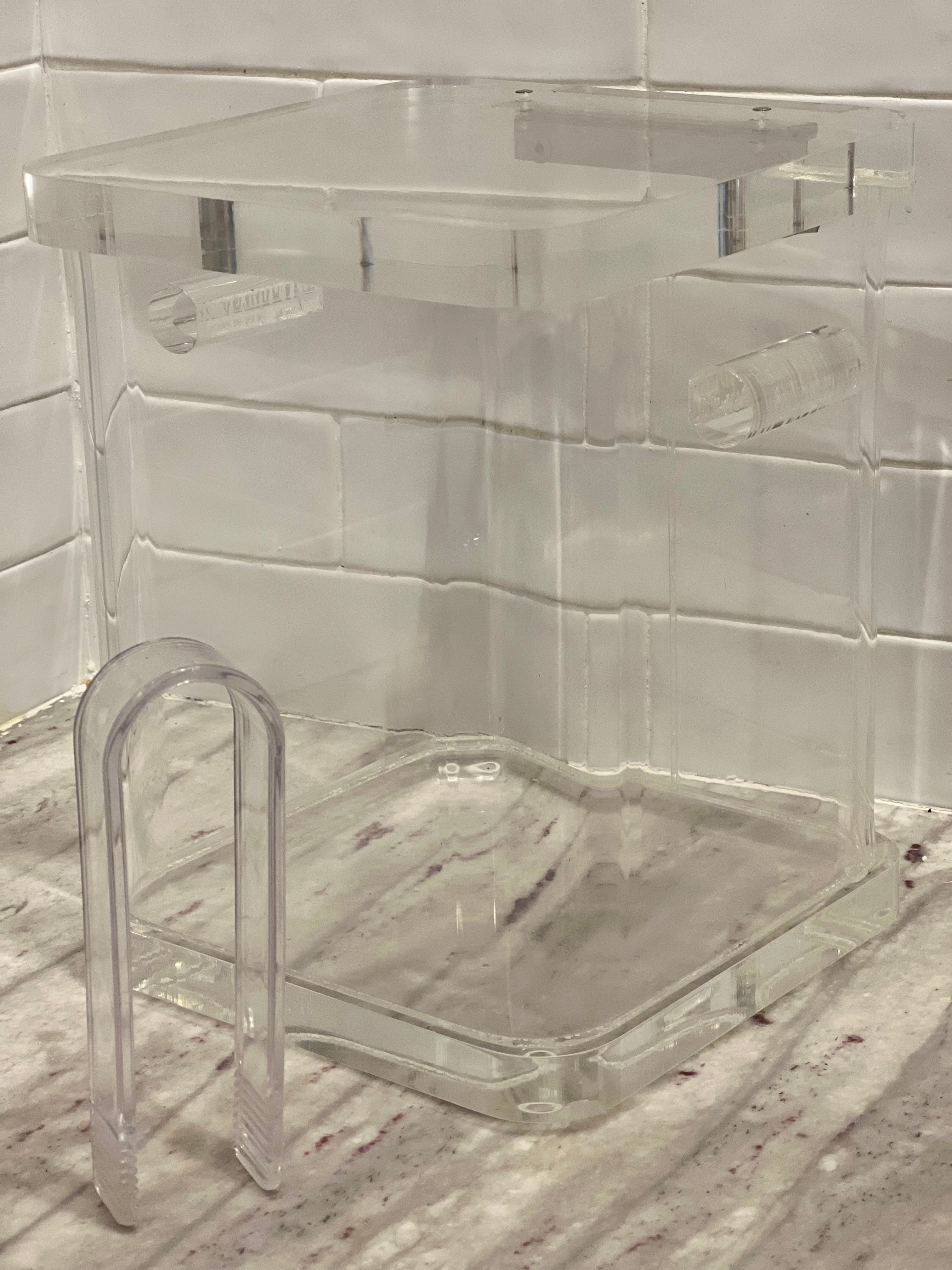 Vintage 1970's Lucite Ice Bucket with Tongs and Hinged Lid