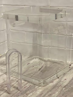 Vintage 1970's Lucite Ice Bucket with Tongs and Hinged Lid