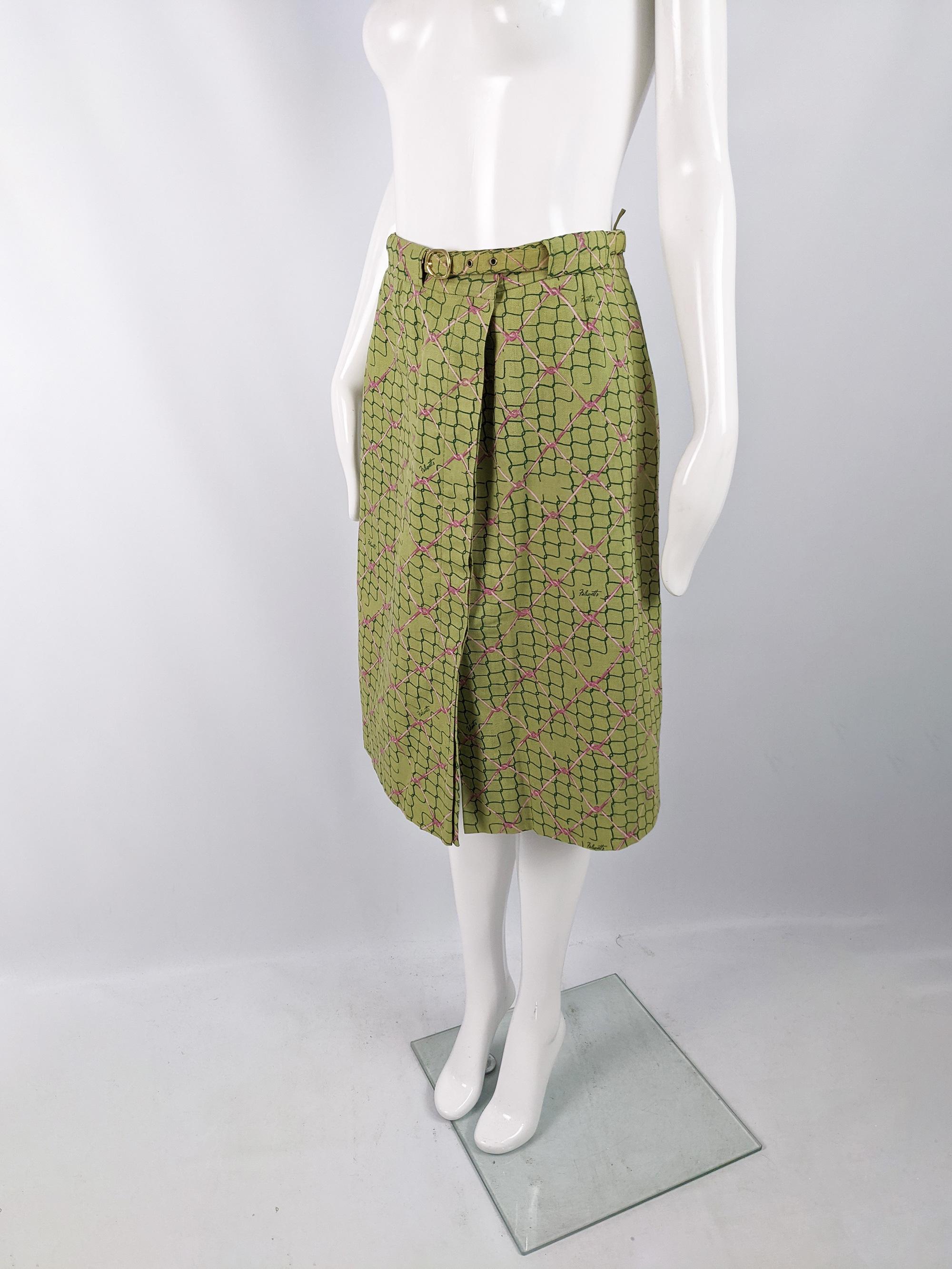 Brown Vintage 1970s Luisa Frassine Ken Scott 'Falconetto'  Fabric Green Cotton Skirt For Sale