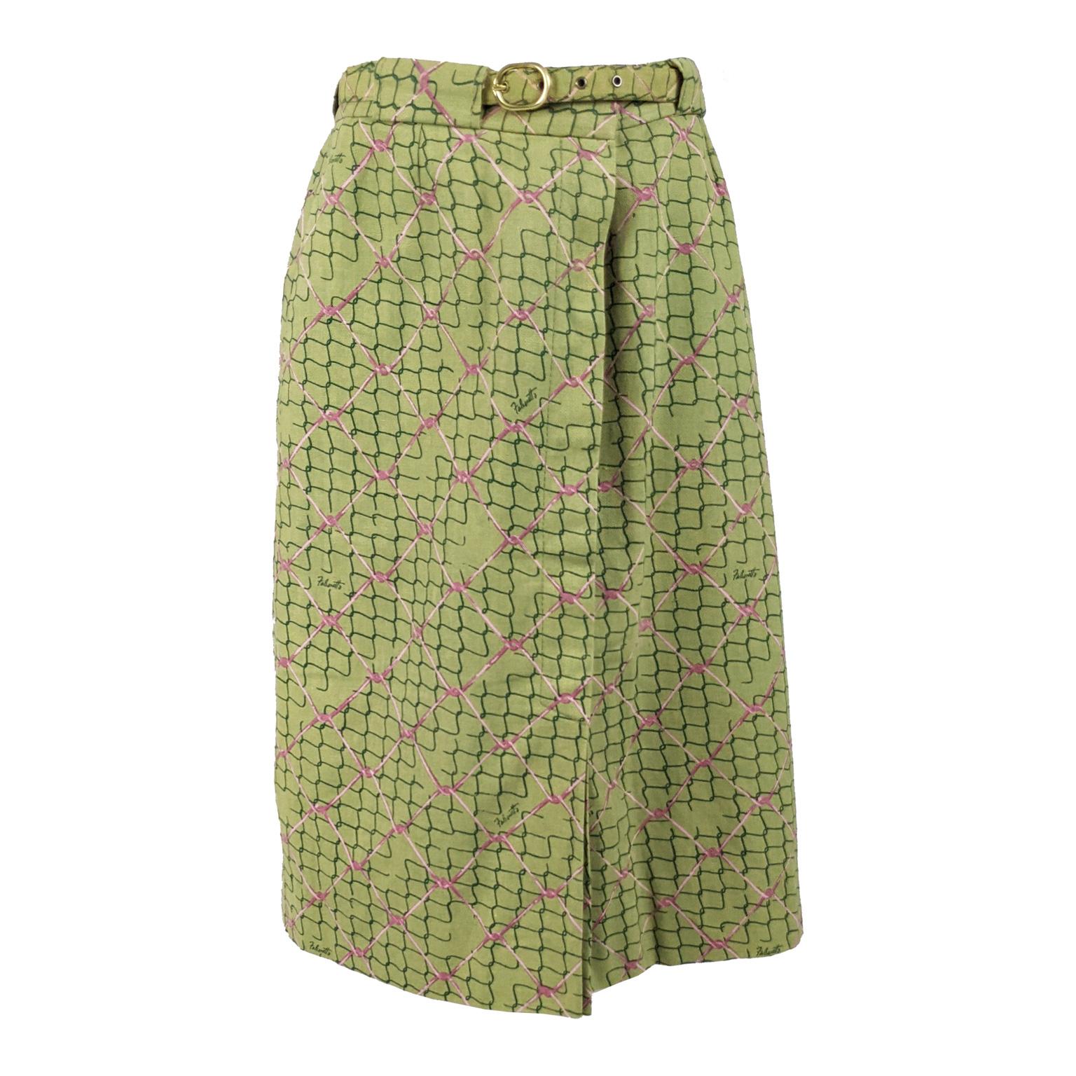 Vintage 1970s Luisa Frassine Ken Scott 'Falconetto'  Fabric Green Cotton Skirt For Sale