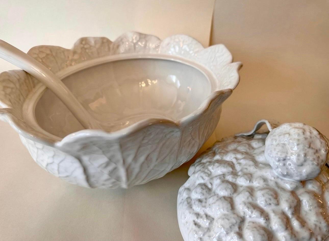 Late 20th Century Vintage 1970s Made in Portugal Cauliflower Vegetable Soup Tureen With Ladle For Sale