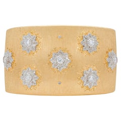 Vintage 1970s Mario Buccellati Macri Gold and Diamond Wide Cuff Bracelet