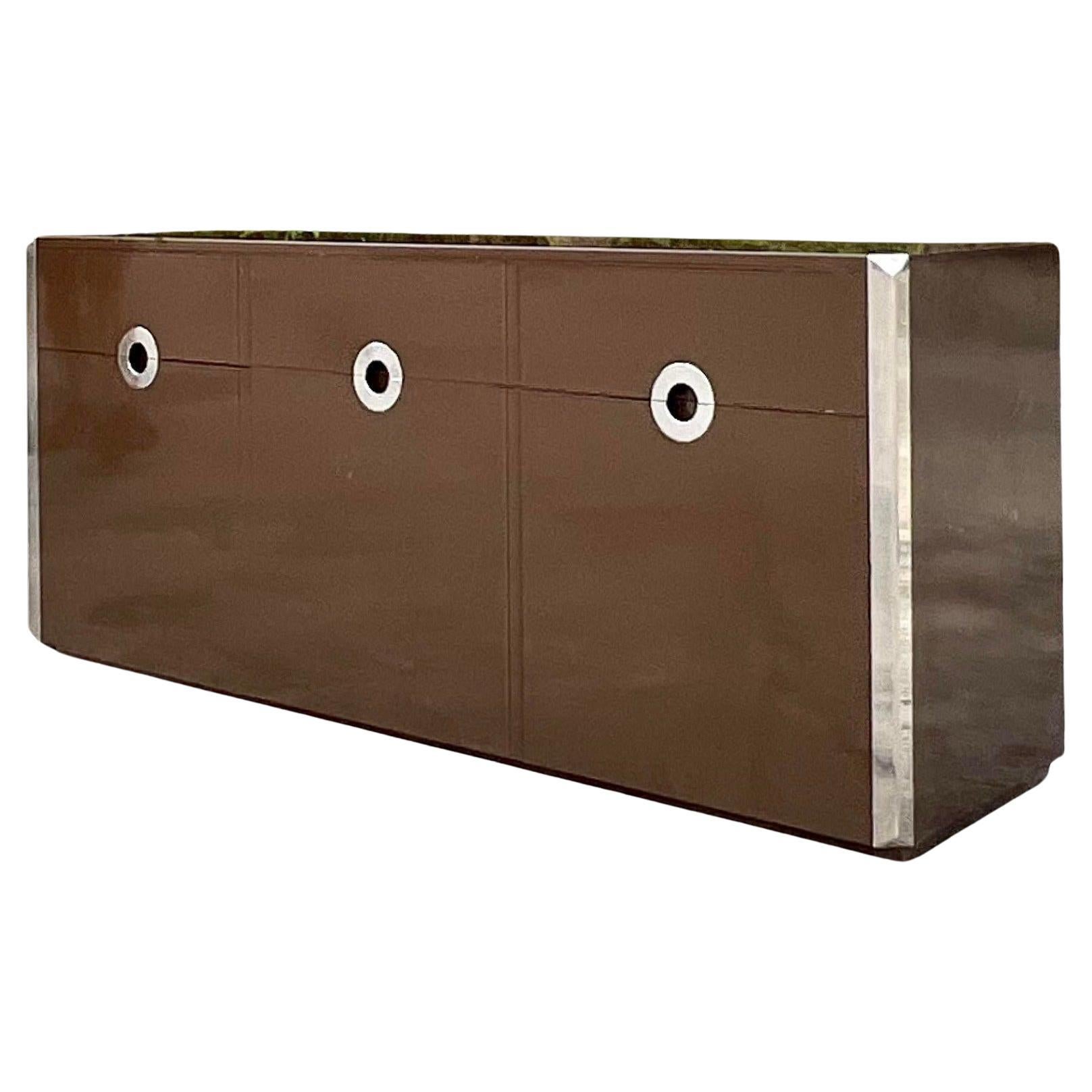 Vintage 1970er Mario Sabot Sideboard aus Chrom und Melaminholz im Angebot