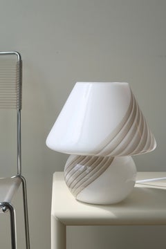 Vintage 1970s Medium Murano White Taupe Swirl Mushroom Table Lamp