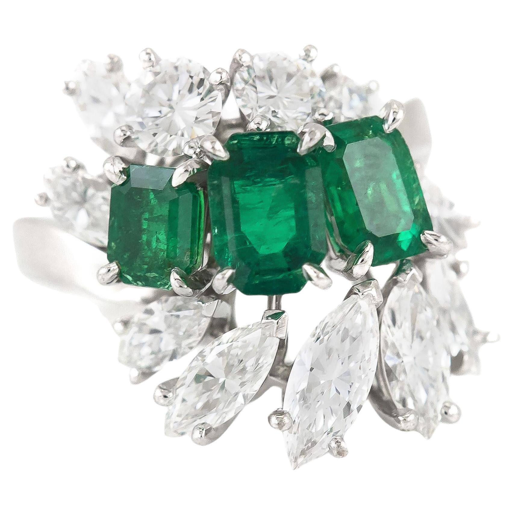 Vintage 1970s Meister Emerald and Diamond Ring