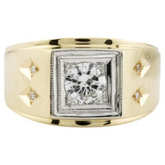 Anillo vintage de diamantes de 0,80 ctw para caballero de los años 70 en oro amarillo de 14 quilates