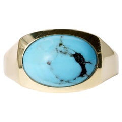 Vintage 1970s Men's Turquoise & 14k Gold Ring