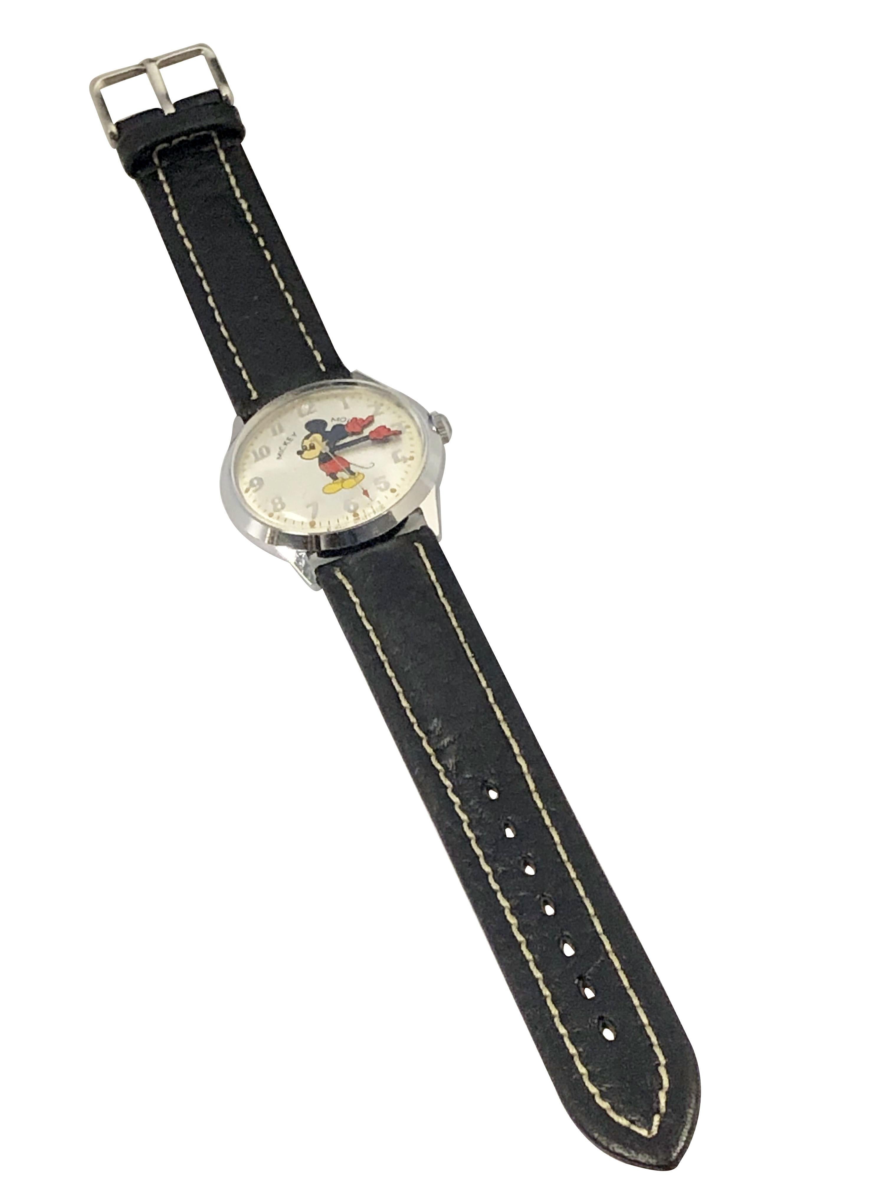 Women's or Men's Vintage 1970s Mickey Mouse mechanical Wrist Watch For Sale