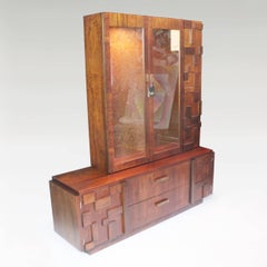 Vintage 1970s Mid-Century Modern Brutalist Display China Cabinet Hutch by Lane