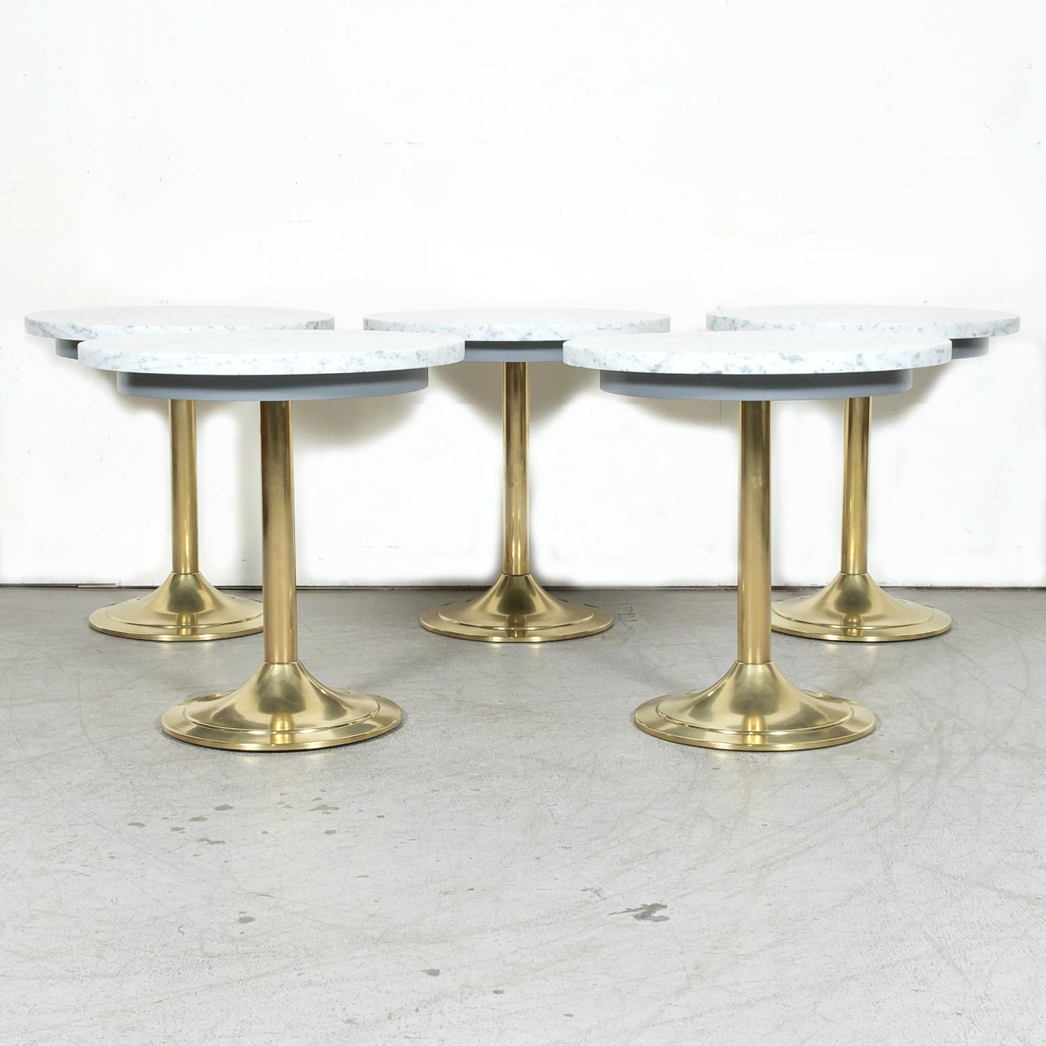 Vintage 1970 Mid-Century Modern French Brass and Marble Top Cocktail Side Table en vente 3
