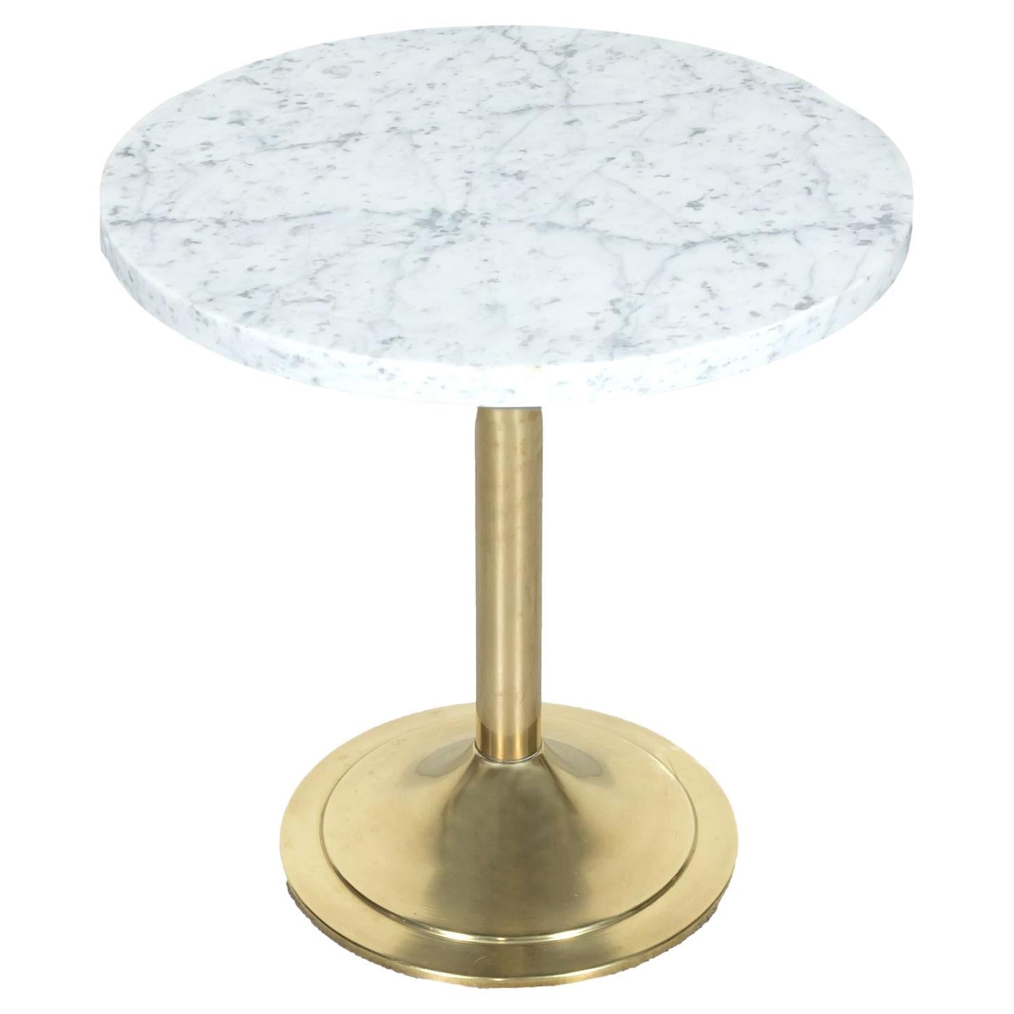 Vintage 1970s Mid-Century Modern French Brass and Marble Top Cocktail Side Table For Sale