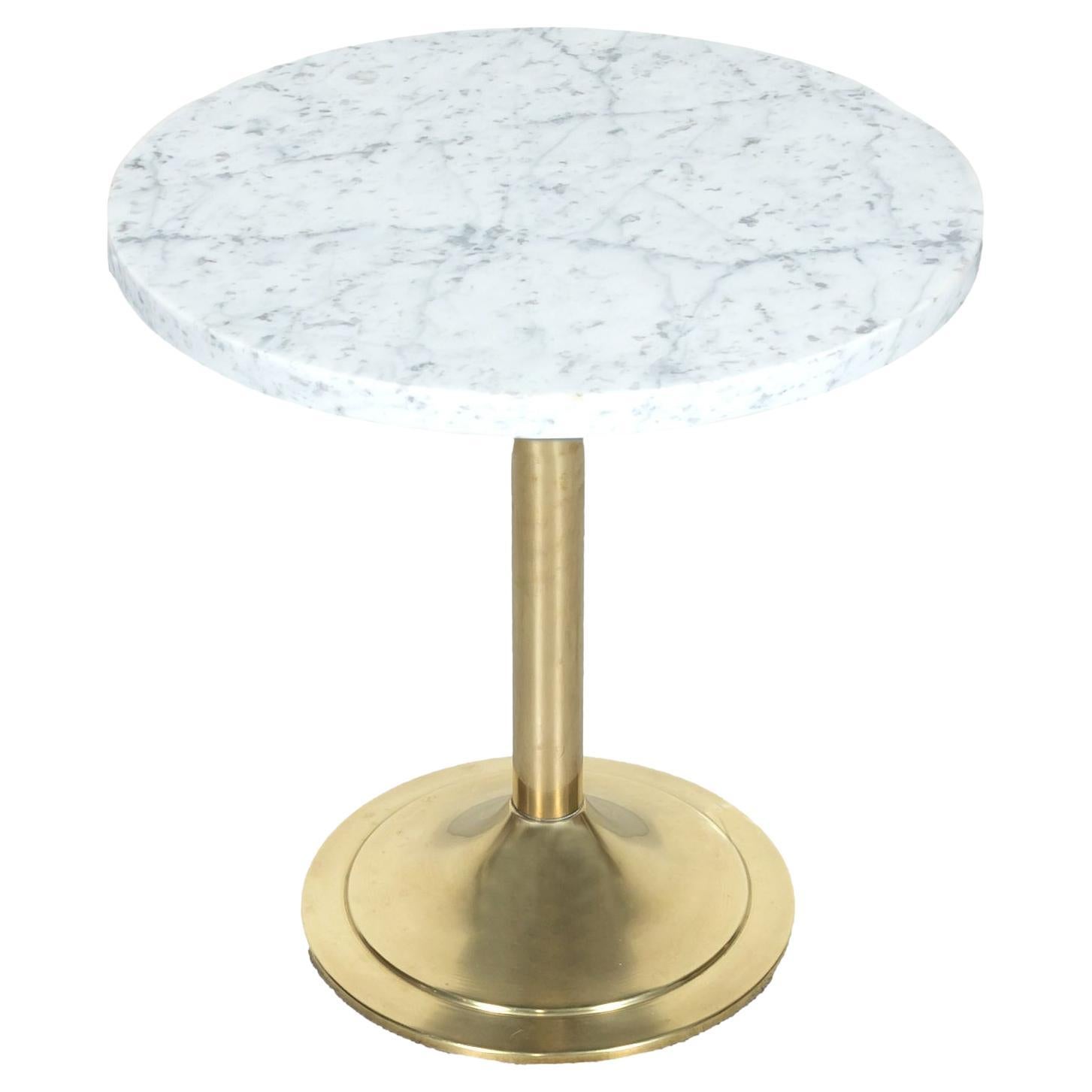 Vintage 1970 Mid-Century Modern French Brass and Marble Top Cocktail Side Table in vendita