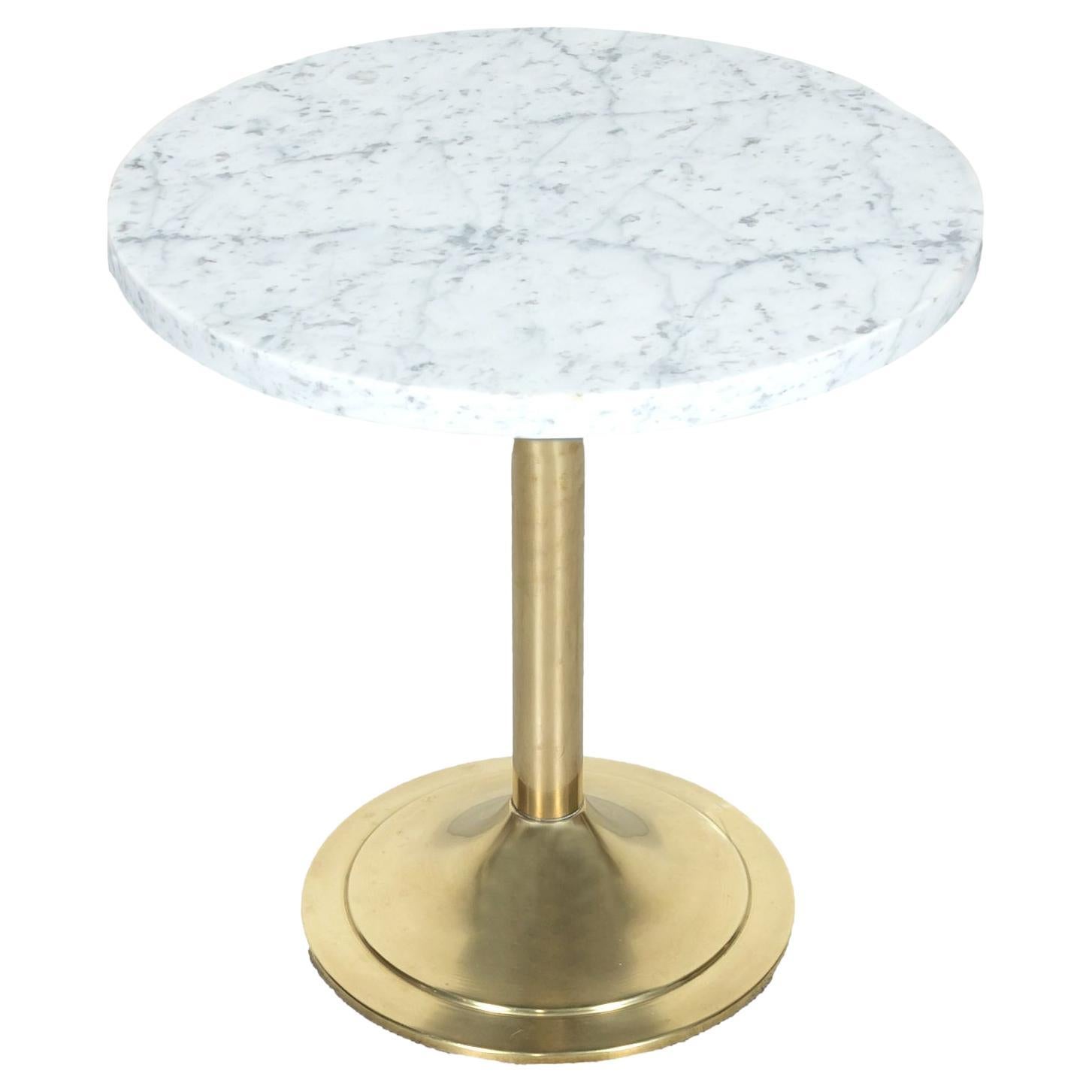 Vintage 1970s Mid-Century Modern French Brass and Marble Top Cocktail Side Table