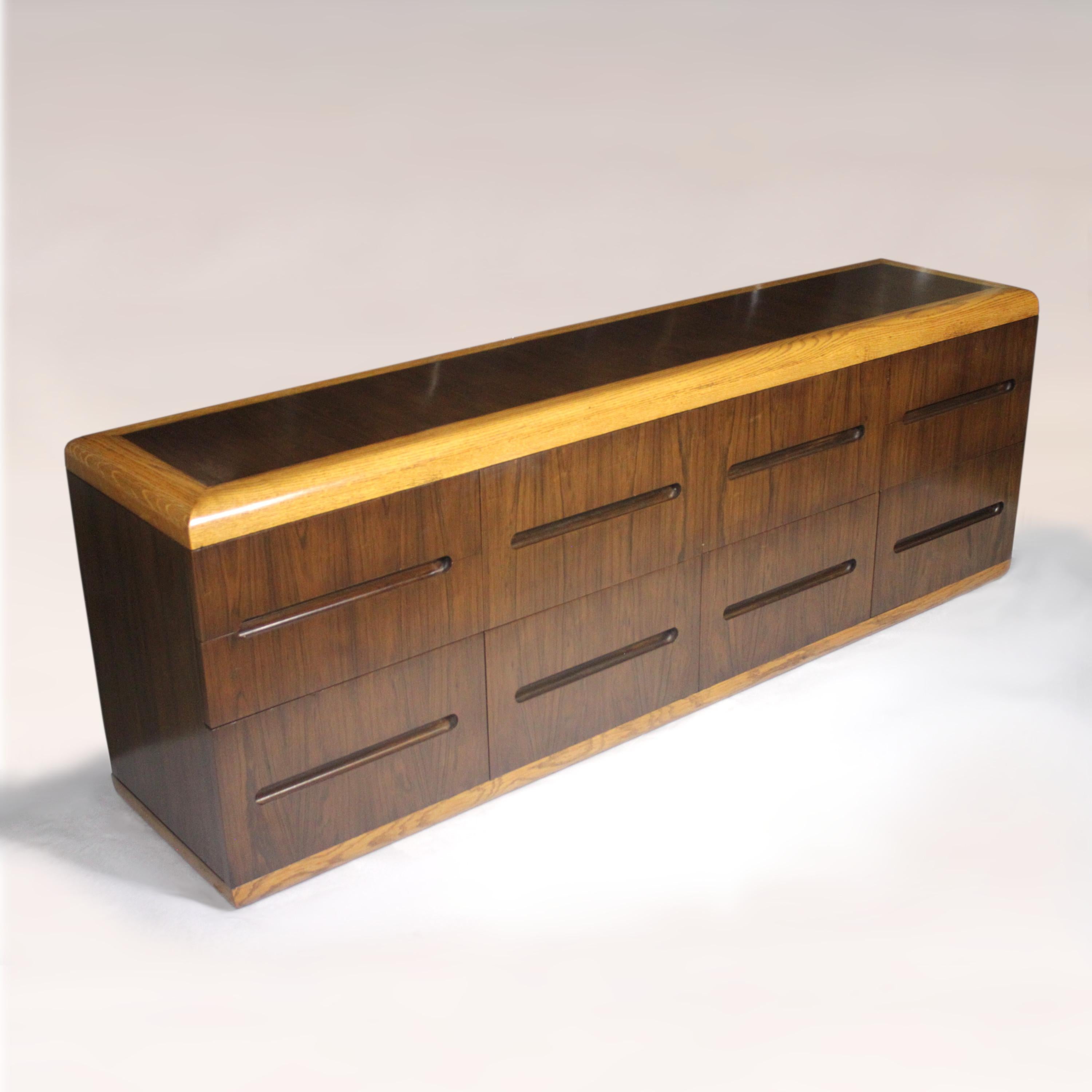 American Vintage 1970s Mid-Century Modern Rosewood and Oak Credenza Buffet by Dunbar