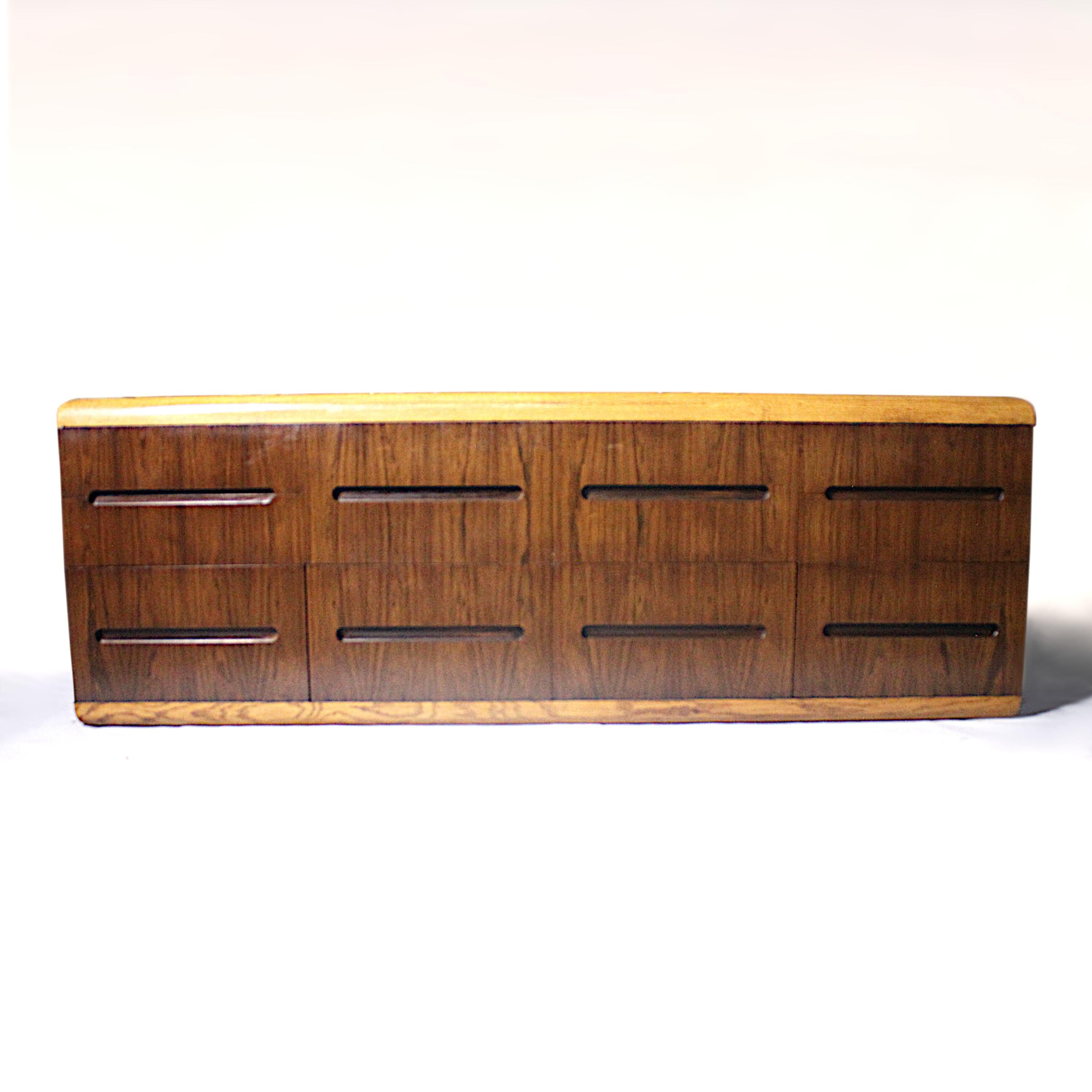 Varnished Vintage 1970s Mid-Century Modern Rosewood and Oak Credenza Buffet by Dunbar