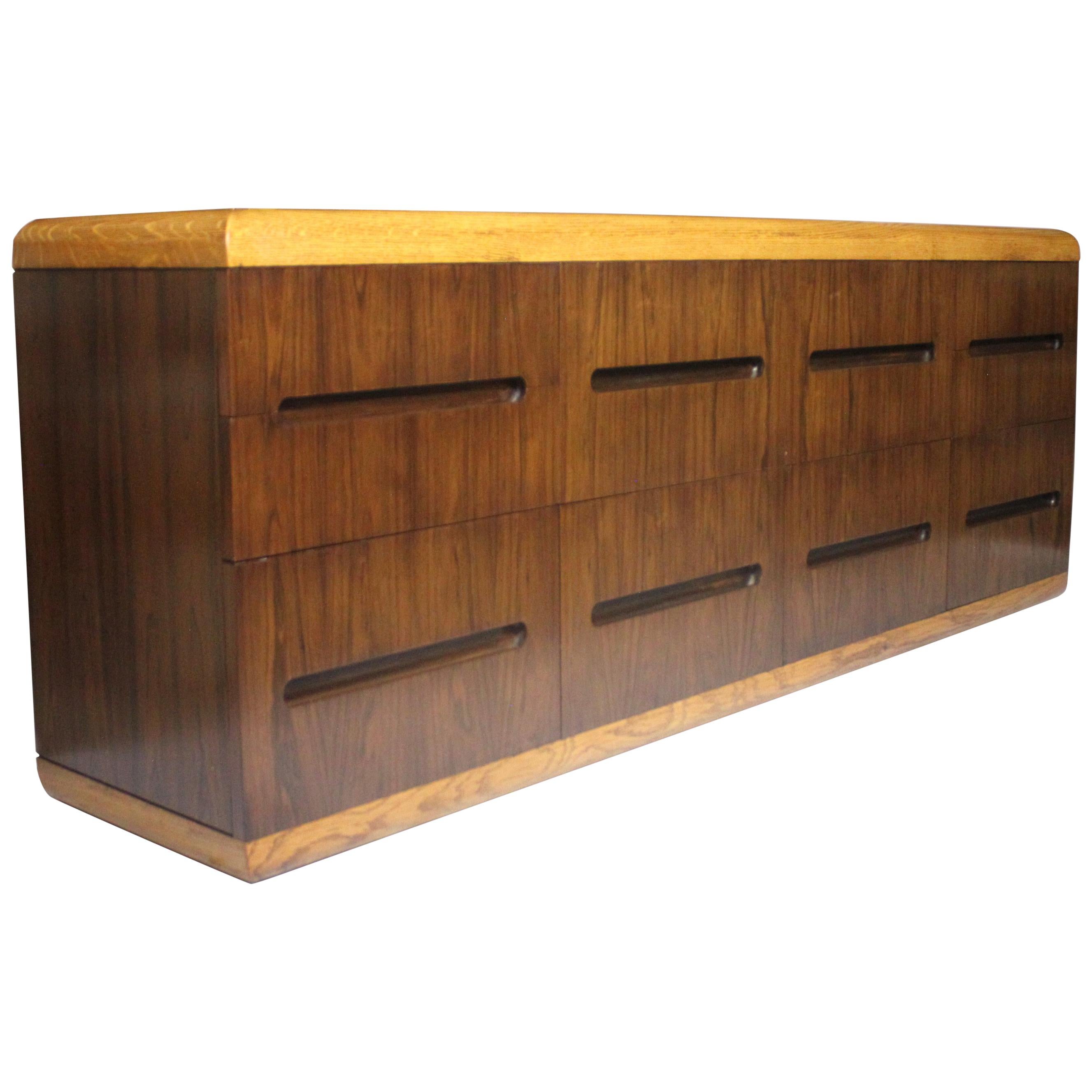 Vintage 1970s Mid-Century Modern Rosewood and Oak Credenza Buffet by Dunbar