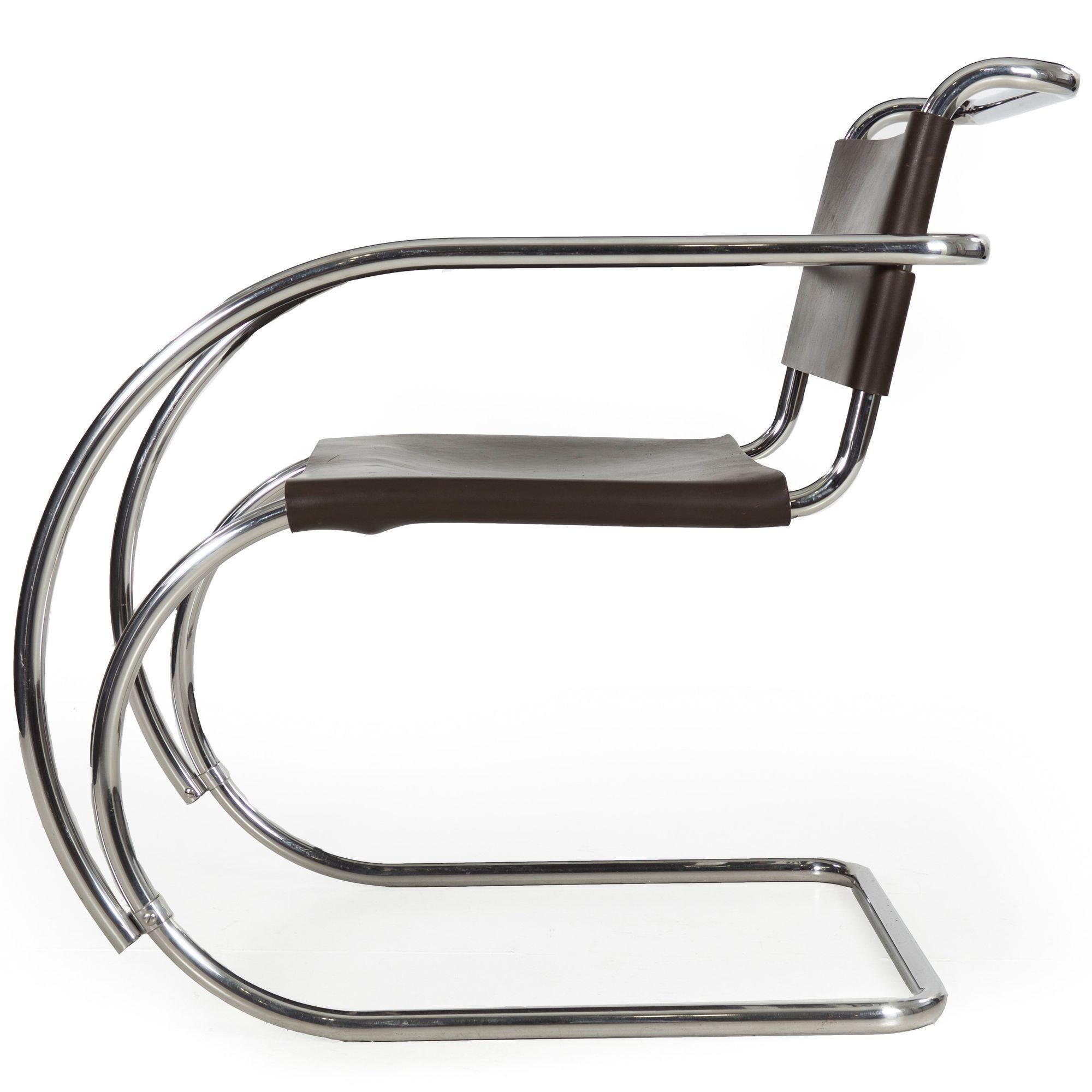American Vintage 1970s Mies van der Rohe MR20 Leather and Chrome Armchair For Sale