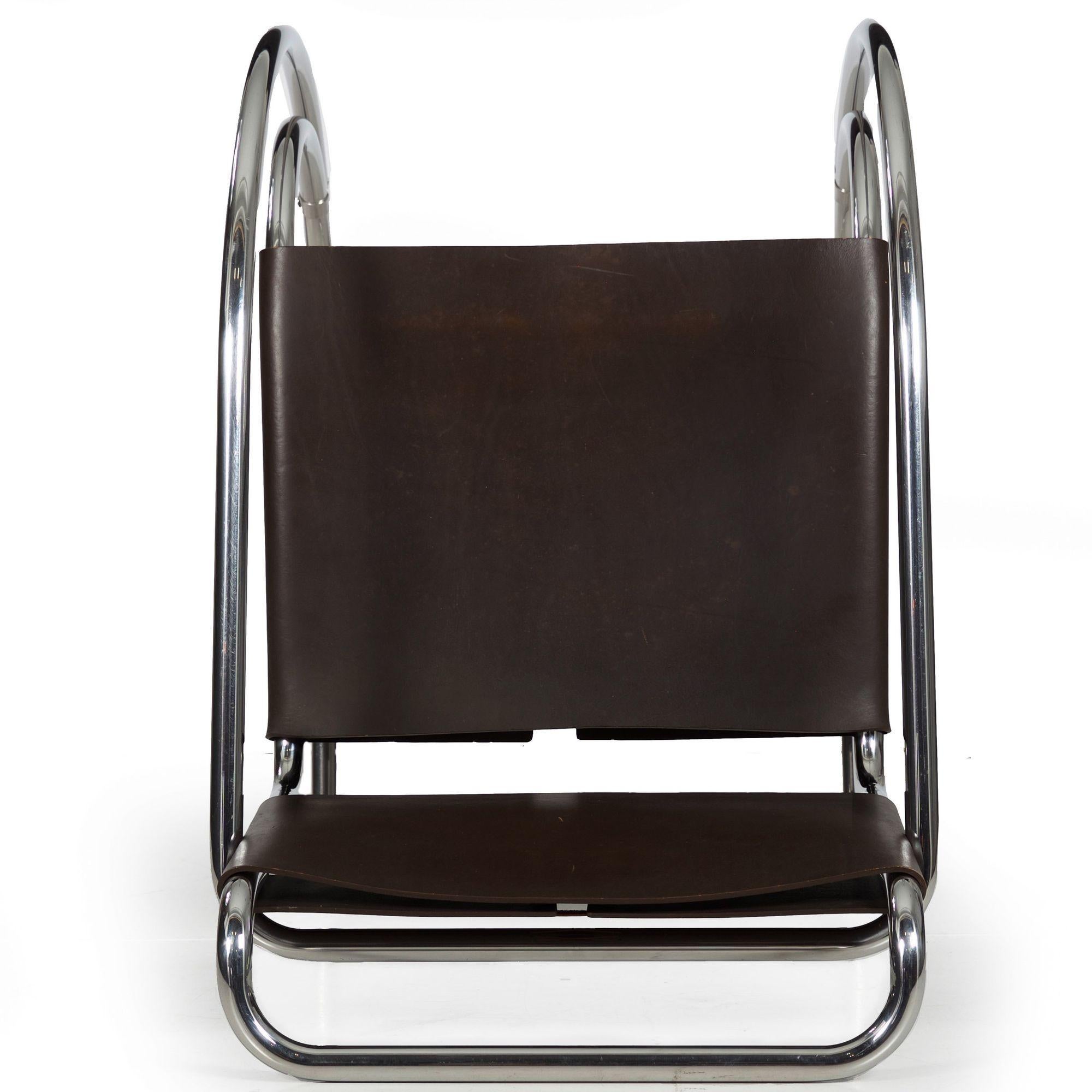 Vintage 1970s Mies van der Rohe MR20 Leather and Chrome Armchair For Sale 1
