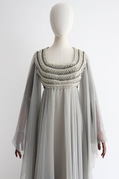 Vintage 1970's Mike Benet Chiffon Beaded Gown UK 10 US 6