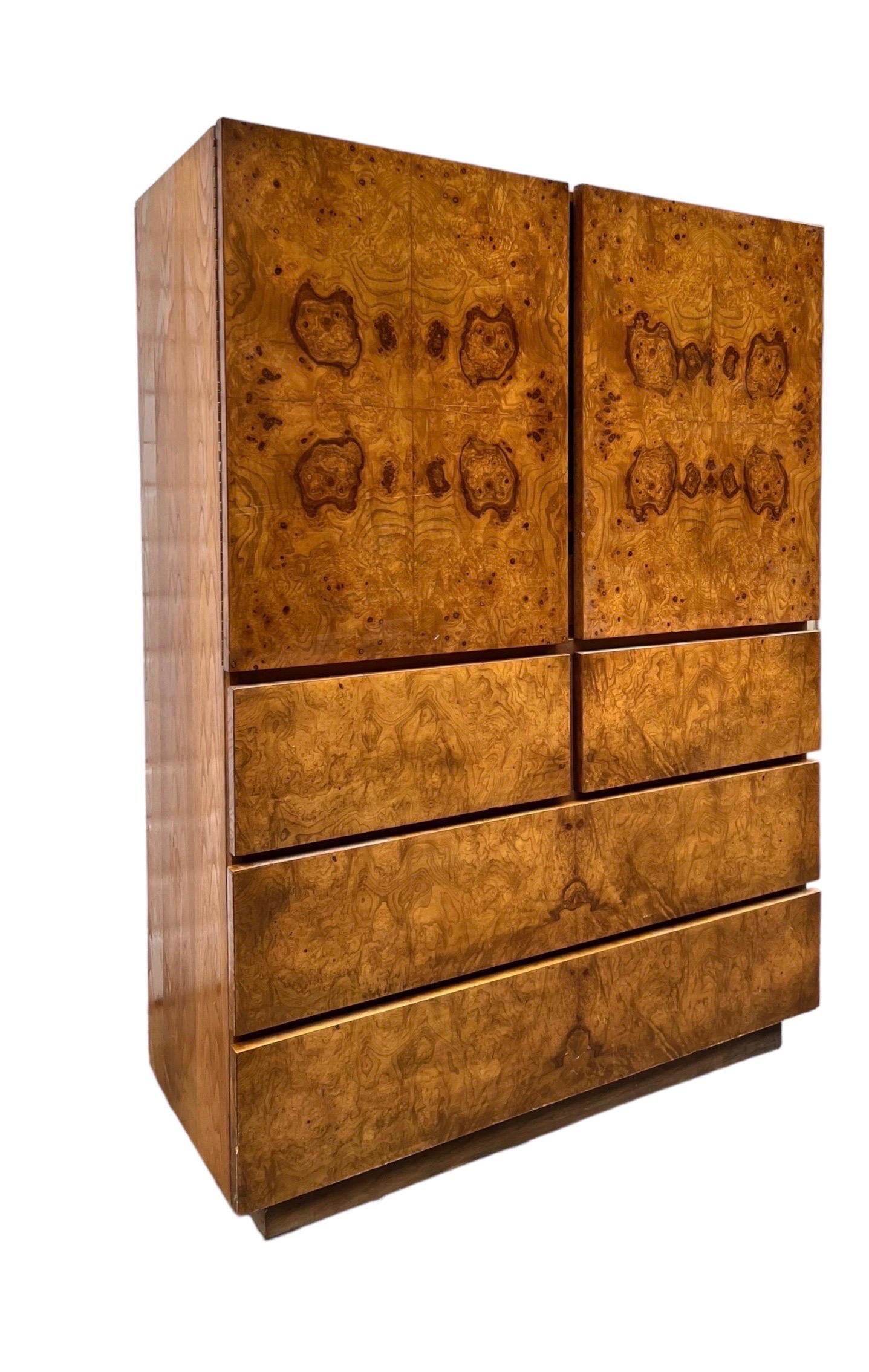 Vintage 1970s Milo Baughman for Lane Mid Century Modern Burl Wood Dresser In Good Condition In Seattle, WA