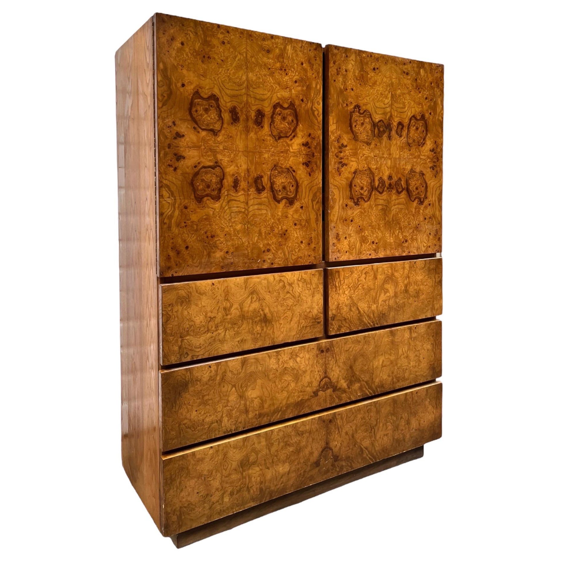 Vintage 1970s Milo Baughman for Lane Mid Century Modern Burl Wood Dresser