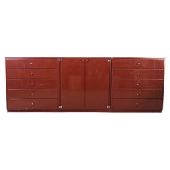 Vintage 1970s Milo Baughman for Thayer Coggin Lacquered 3pc Maroon Credenza Set