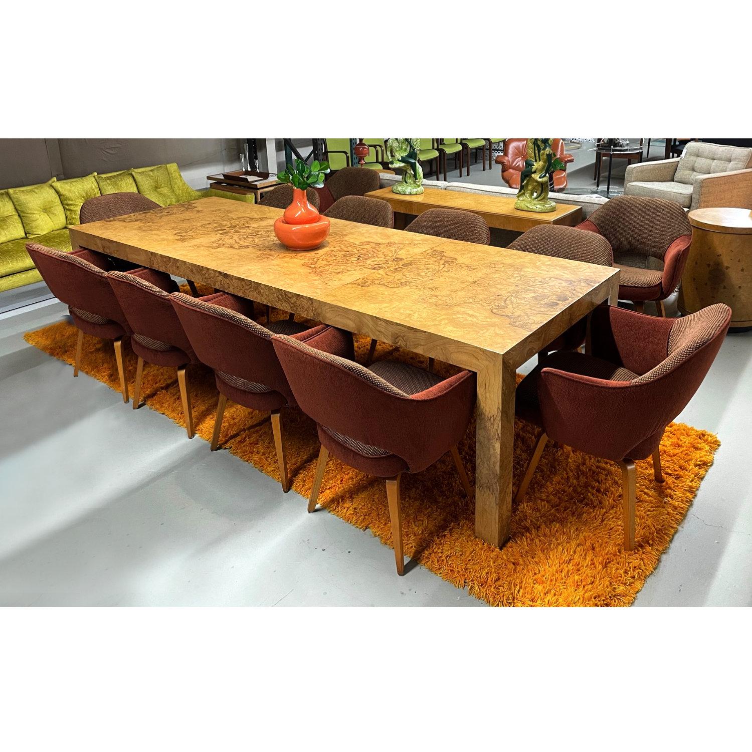 American Vintage 1970s Milo Baughman Style Expanding Burl Wood Parsons Dining Table