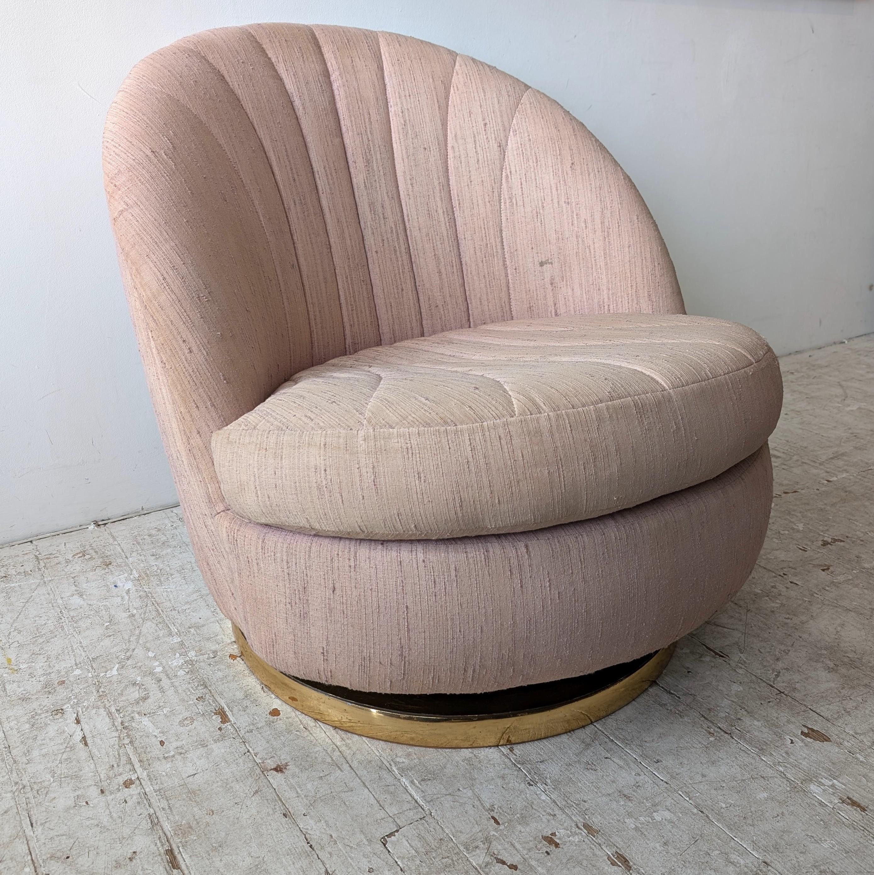 Vintage 1970s Milo Baughman Thayer Coggin pink swivel lounge chairs- 2 available 3