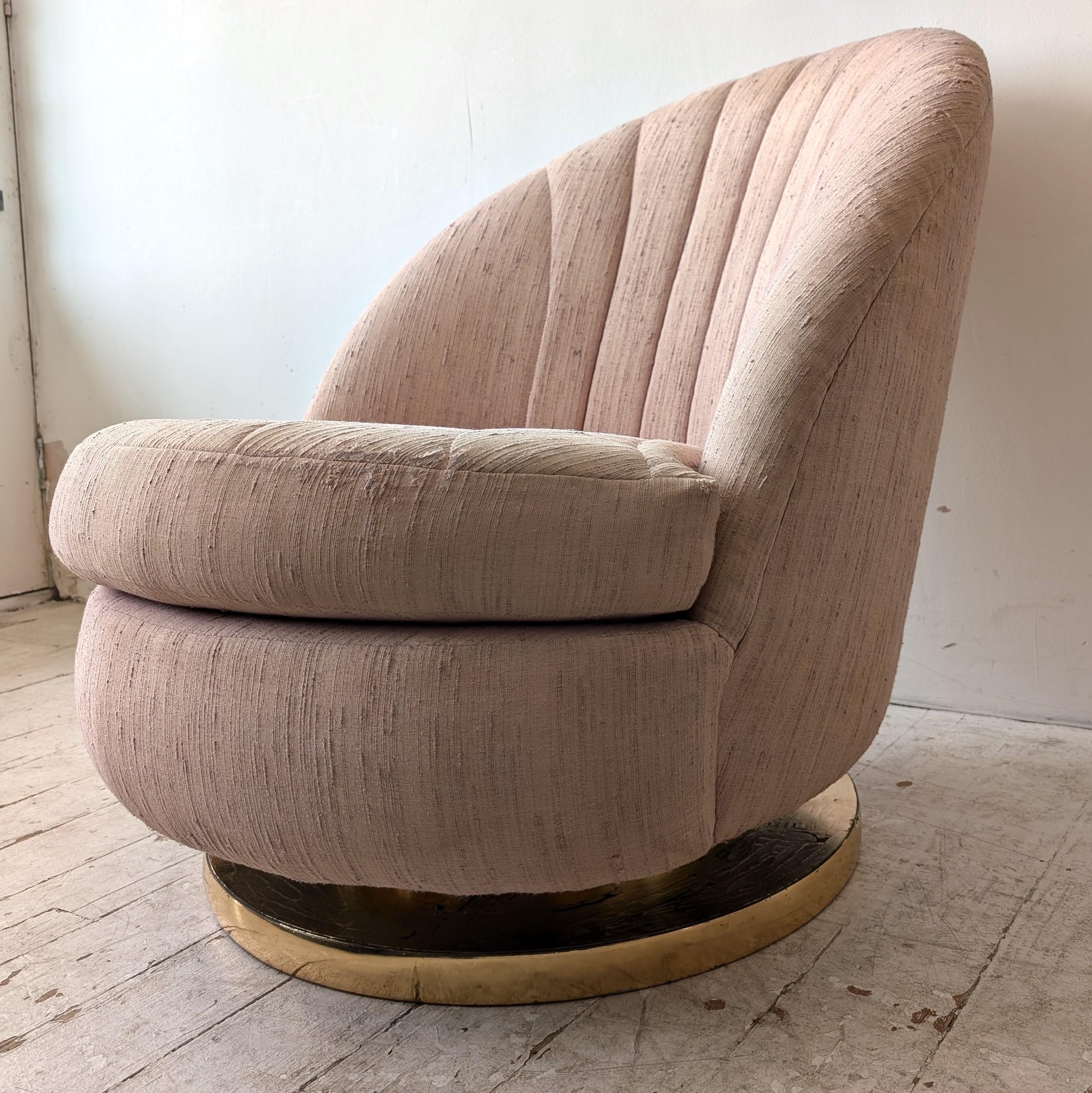 Vintage 1970s Milo Baughman Thayer Coggin pink swivel lounge chairs- 2 available 6