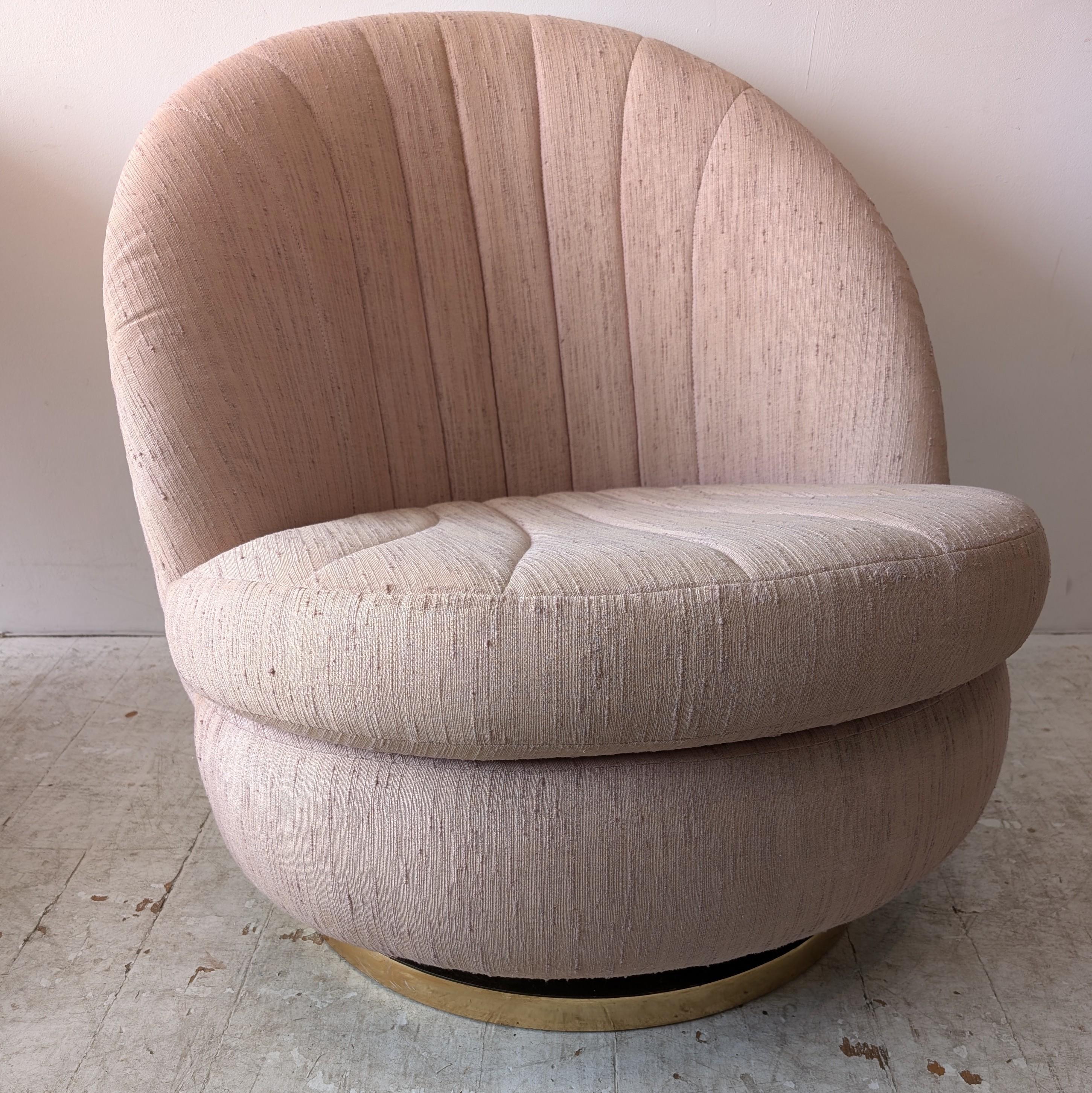 Vintage 1970s Milo Baughman Thayer Coggin pink swivel lounge chairs- 2 available 7