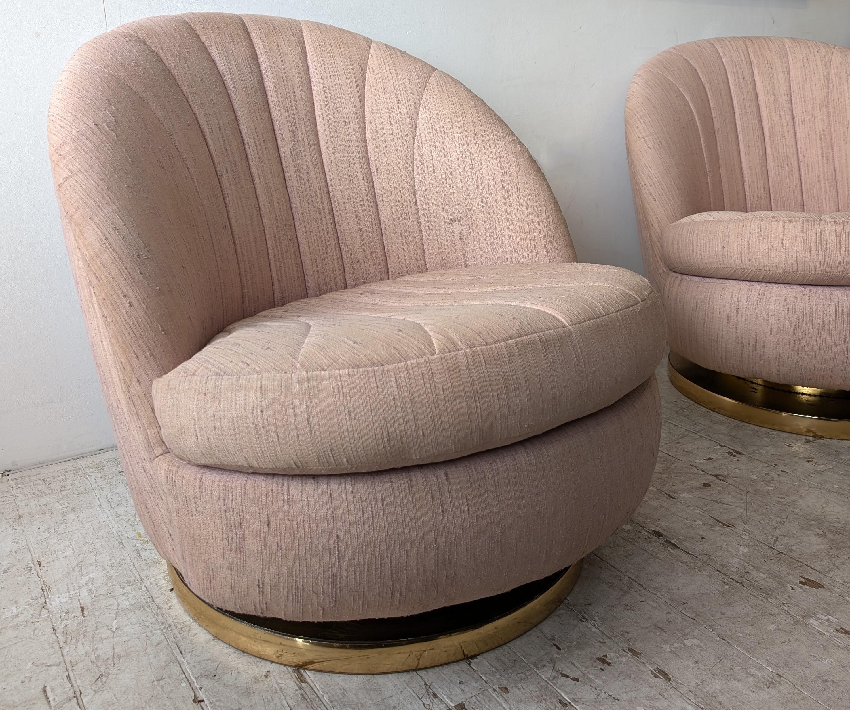 Vintage 1970s Milo Baughman Thayer Coggin pink swivel lounge chairs- 2 available 8