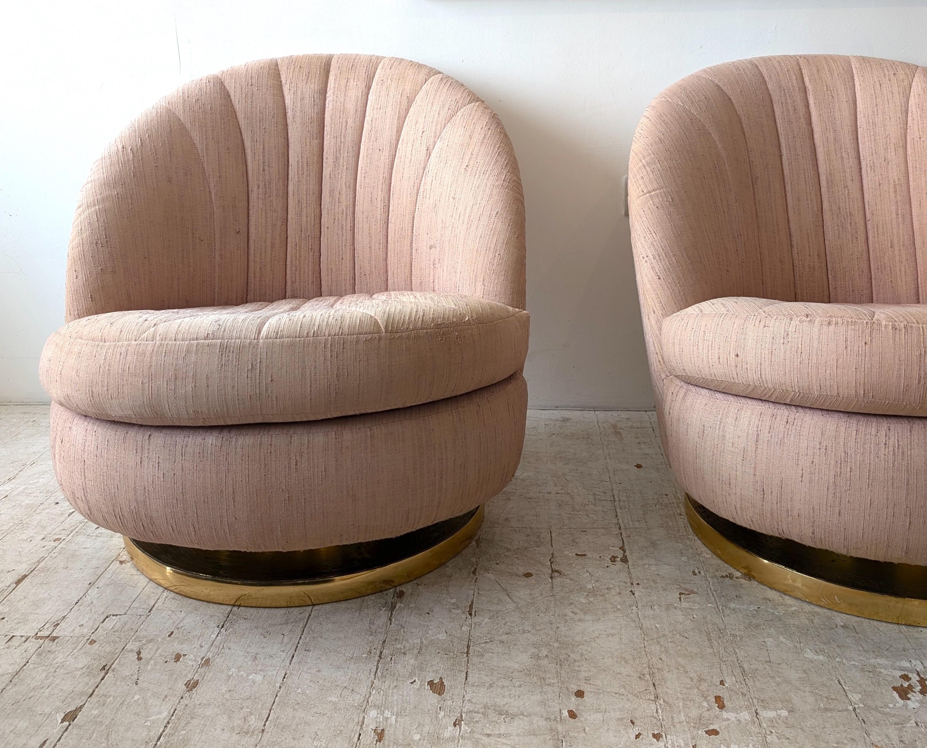 Vintage 1970s Milo Baughman Thayer Coggin pink swivel lounge chairs- 2 available 9