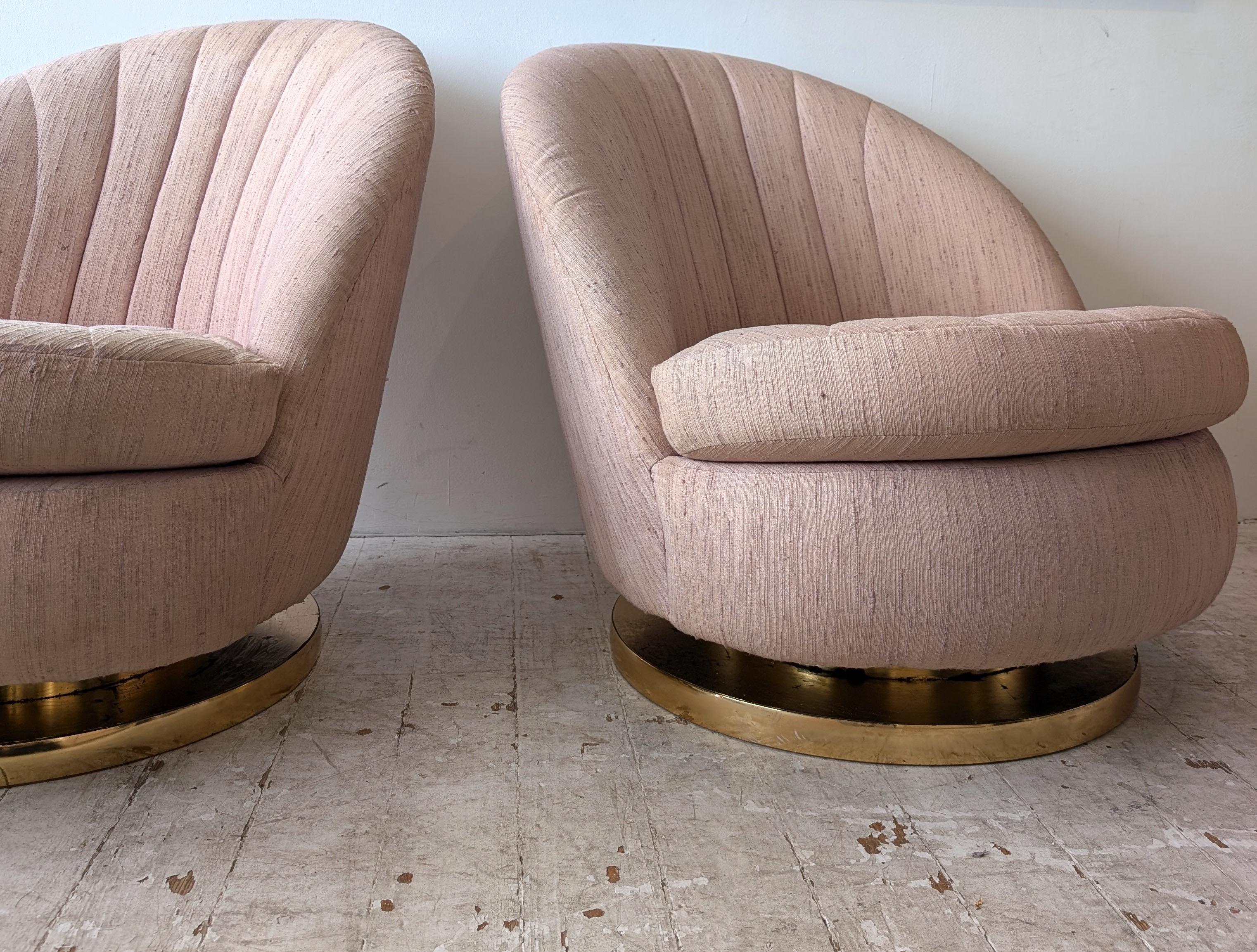 Vintage 1970s Milo Baughman Thayer Coggin pink swivel lounge chairs- 2 available 10