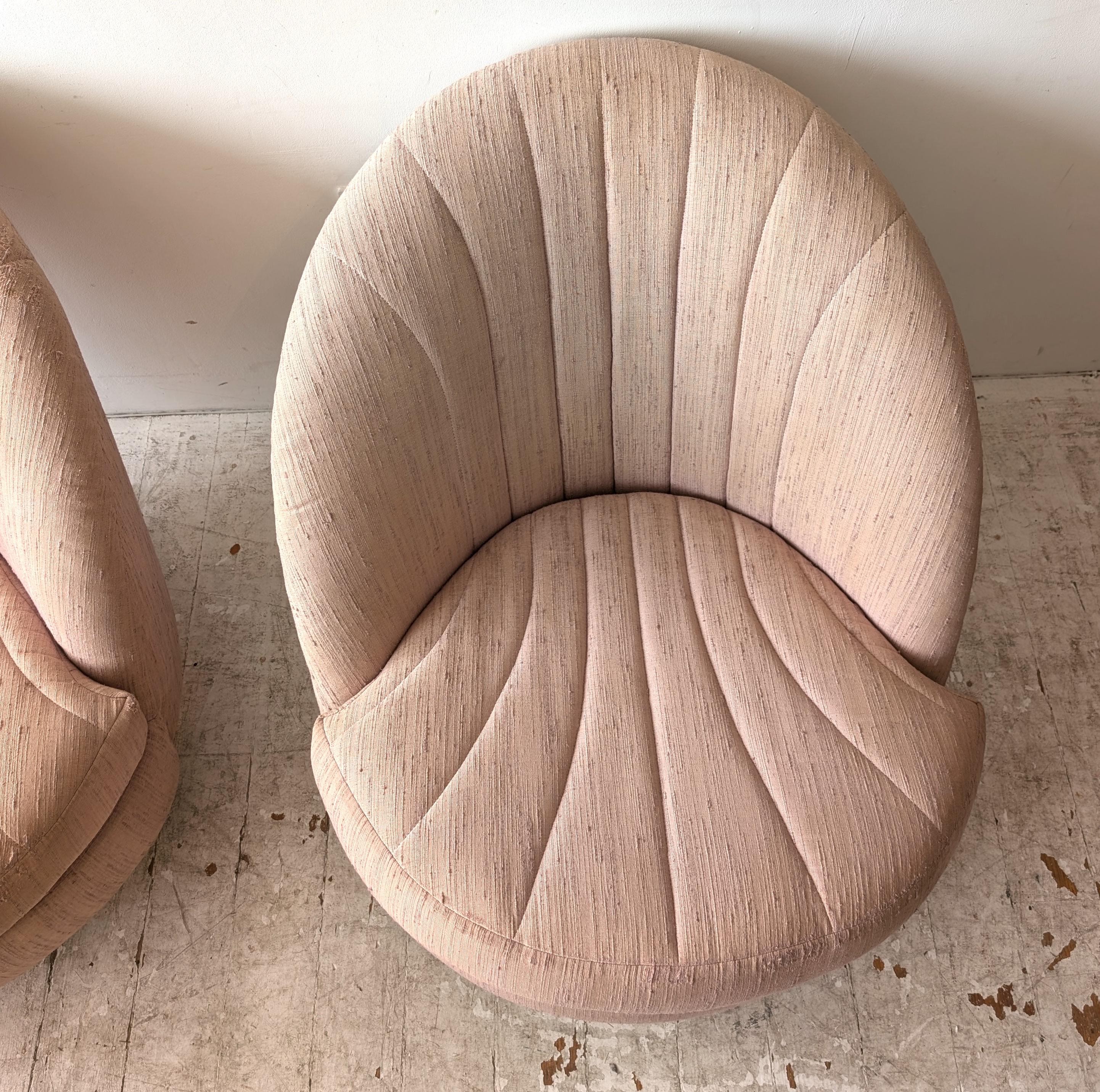 Vintage 1970s Milo Baughman Thayer Coggin pink swivel lounge chairs- 2 available 12