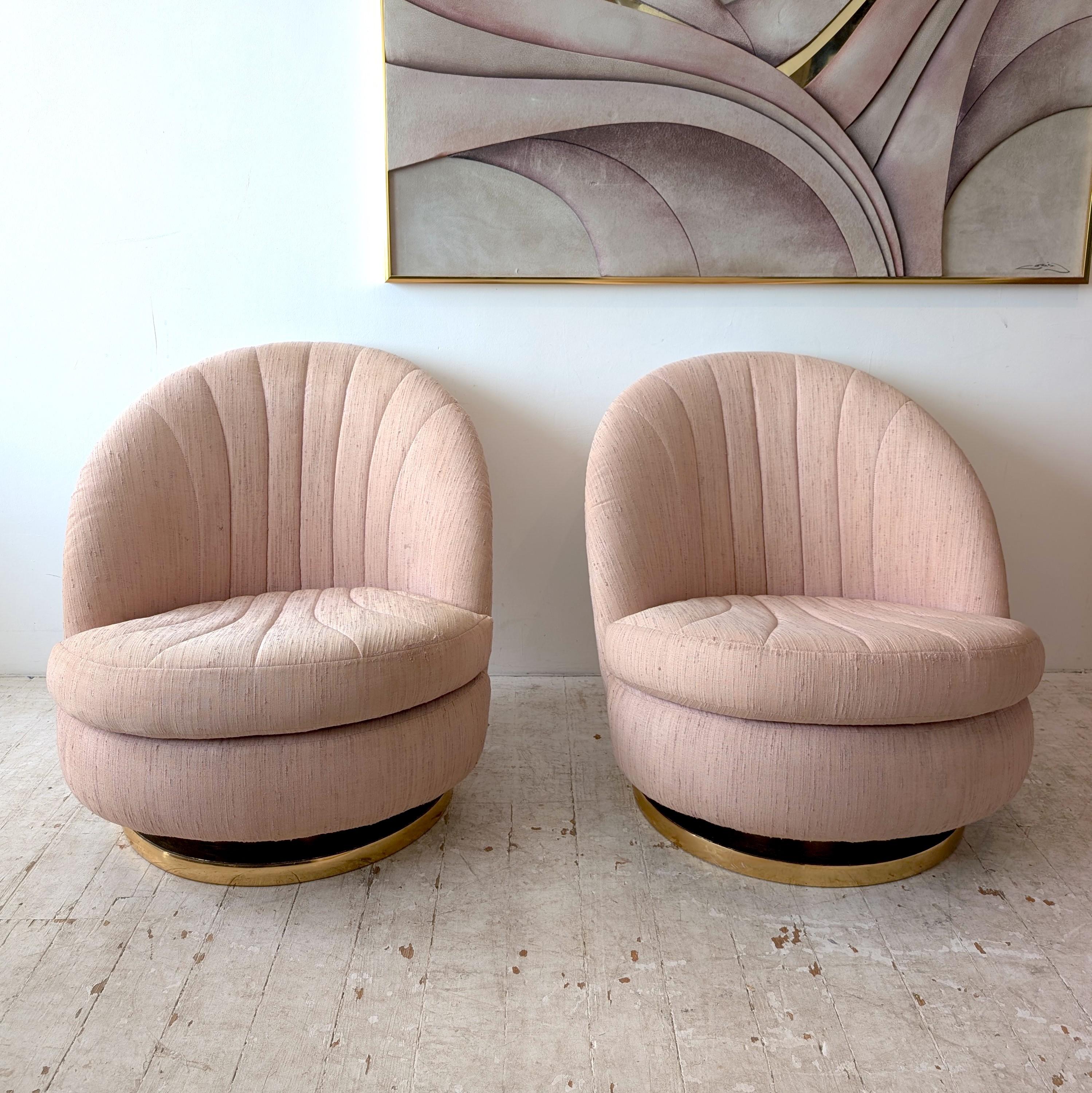 Mid-Century Modern Vintage 1970s Milo Baughman Thayer Coggin pink swivel lounge chairs- 2 available