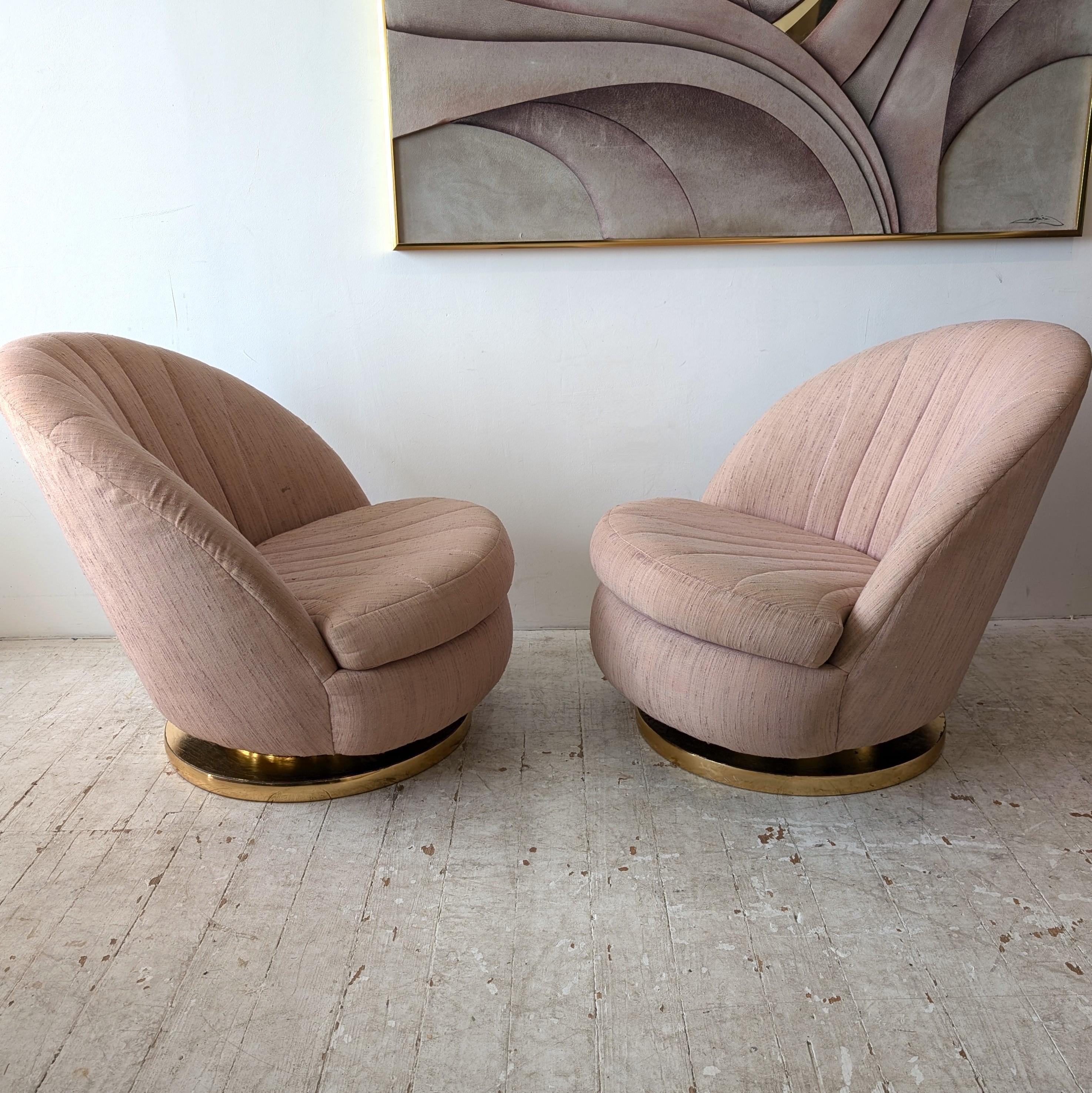 American Vintage 1970s Milo Baughman Thayer Coggin pink swivel lounge chairs- 2 available